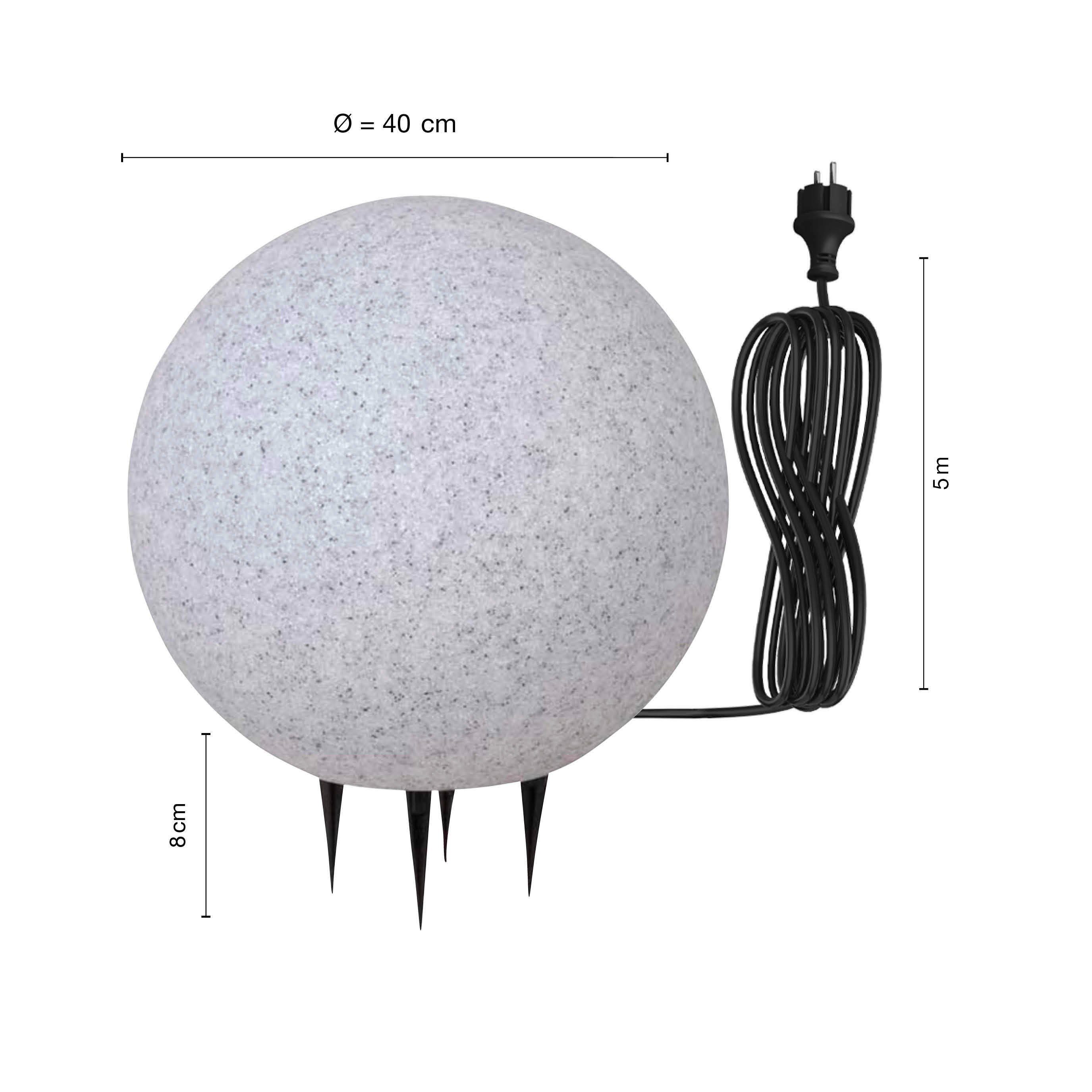 Erdspieß, individuell Gartenstrahler FADIA Gartenlampe Granit D=40cm, bestückbar, SellTec Stein, ohne Kugelleuchte IP65 spritzwassergeschützt, Leuchtmittel,