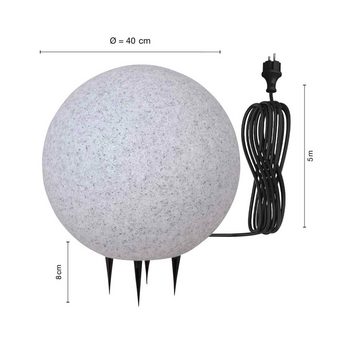 SellTec Gartenstrahler Kugelleuchte FADIA Stein, IP65 spritzwassergeschützt, ohne Leuchtmittel, individuell bestückbar, D=40cm, Gartenlampe Erdspieß, Granit