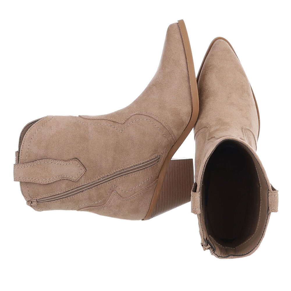 Ital-Design Damen Western Boot Velours-Optik Blockabsatz Westernstiefelette (92157785) Blockabsatz Stiefeletten in Hellbraun