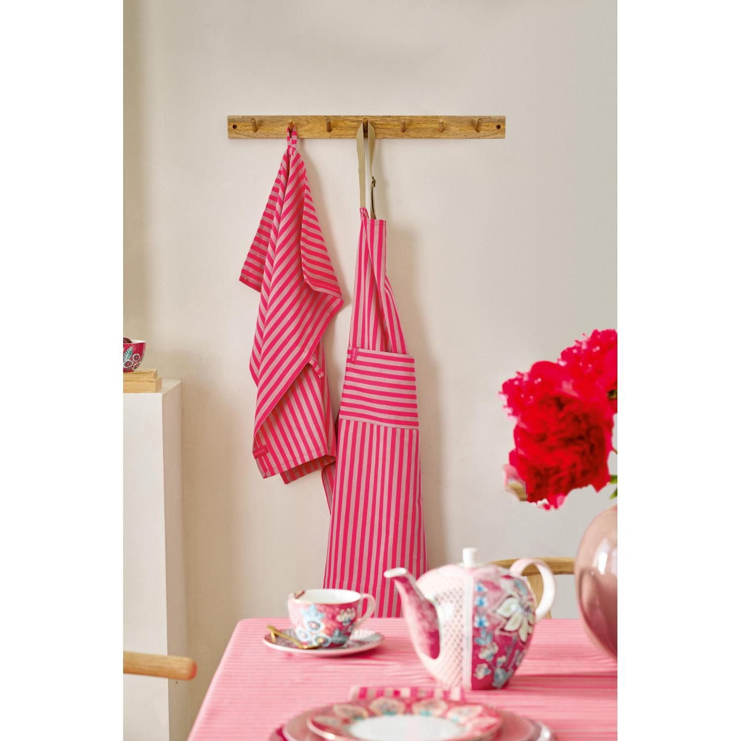 PiP Studio Geschirrtuch Geschirrtücher-Set Stripes Pink (65x65cm) (2-teilig)