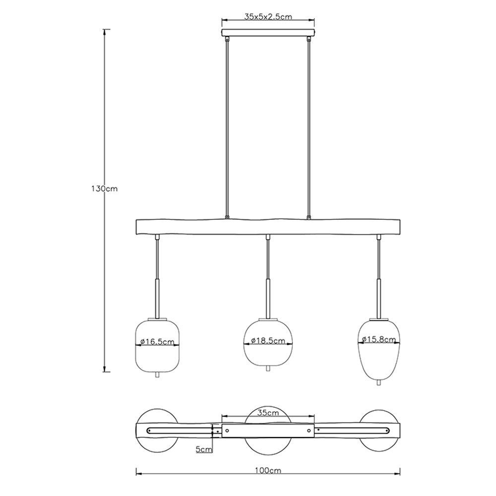 etc-shop Pendelleuchte, Leuchtmittel nicht rauch cm 3 Pendelleuchte inklusive, Holz Wohnzimmerlampe 100 E14 Glas L Flammig