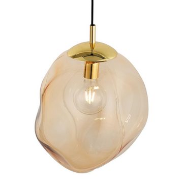 Licht-Erlebnisse Pendelleuchte BOSTA, ohne Leuchtmittel, Moderne Pendelleuchte Bernstein Gold Glas Kugel ausgefallen Esstisch