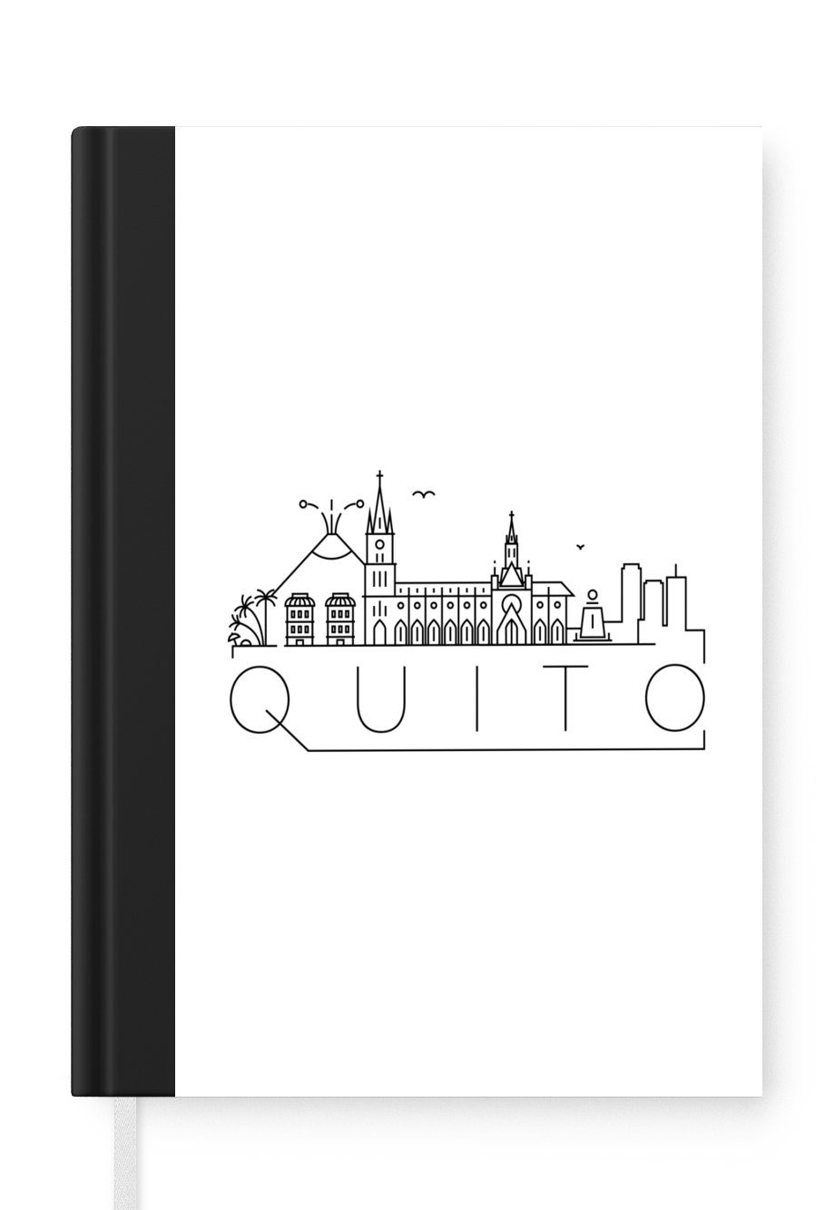 MuchoWow Notizbuch Stadtbild "Quito" auf weißem Hintergrund, Journal, Merkzettel, Tagebuch, Notizheft, A5, 98 Seiten, Haushaltsbuch