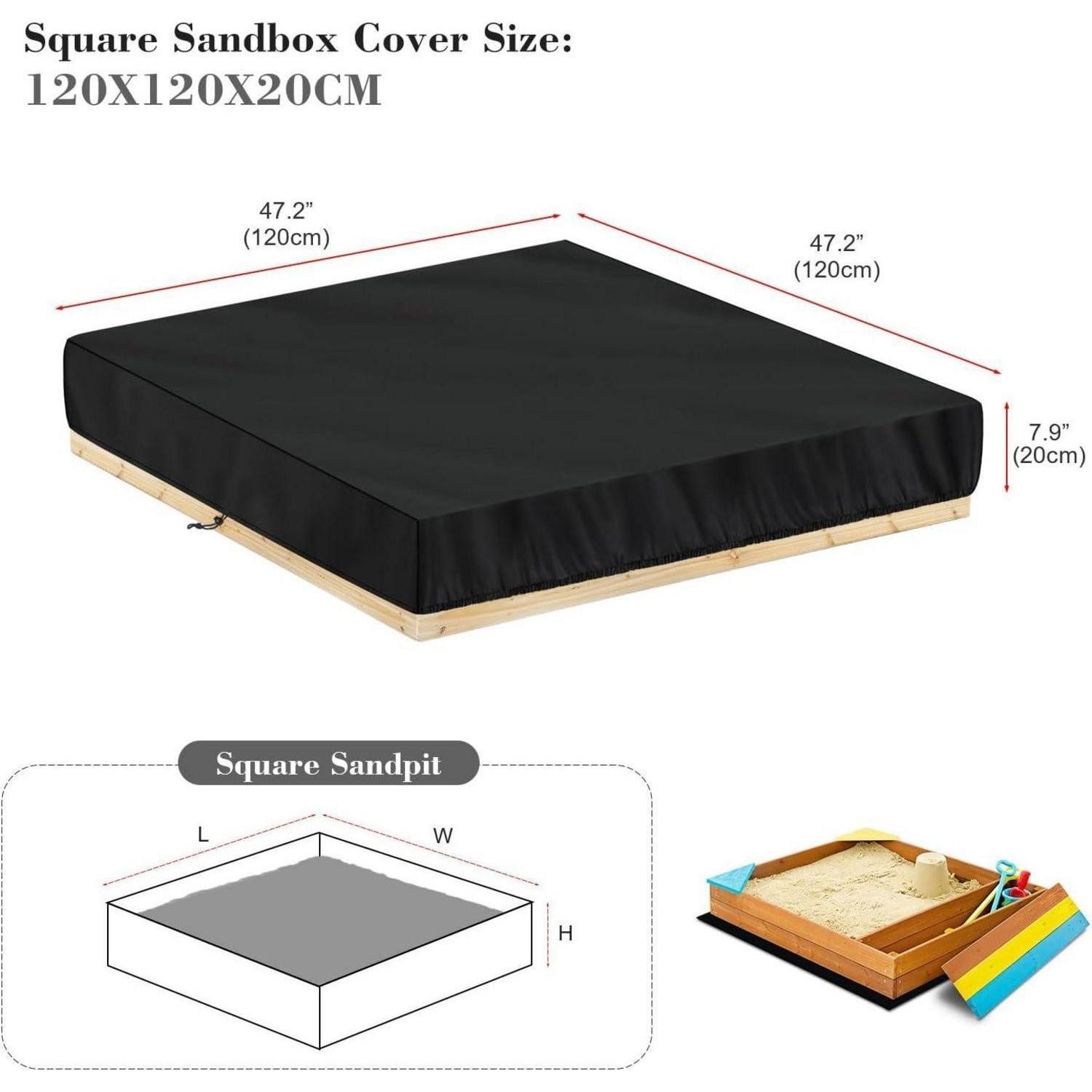 LuxusKollektion Sandkasten-Abdeckplane Sandkastenabdeckung 420D Oxford wasserdicht Schutzhülle 120x120x20cm