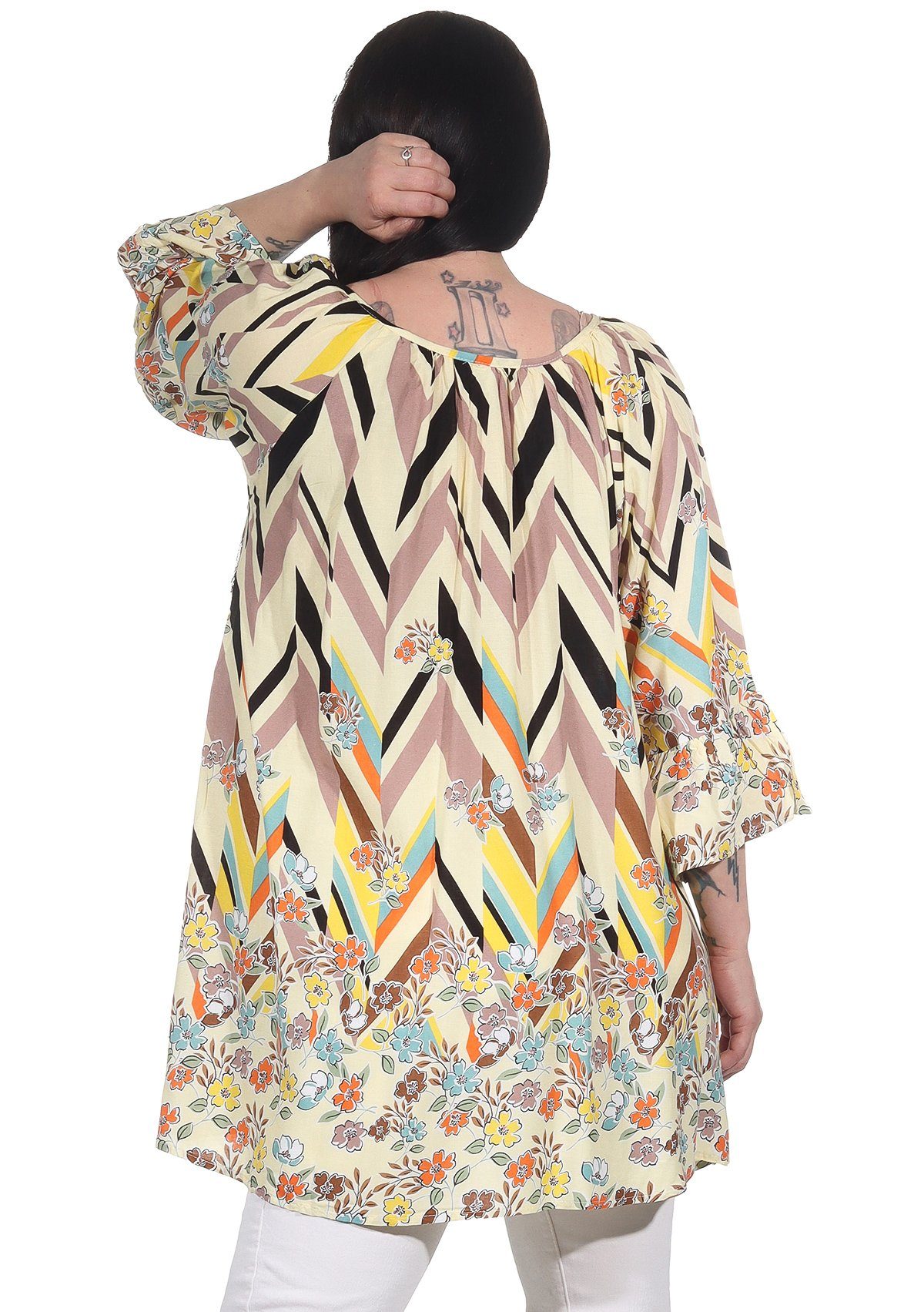 Oversize-Shirt Strandshirt 76 Bluse Aurela leichtes Damen sommerliche angenehmes Gesamtlänge: Tunika Baumwollmaterial, - Damenmode Gelb 78cm