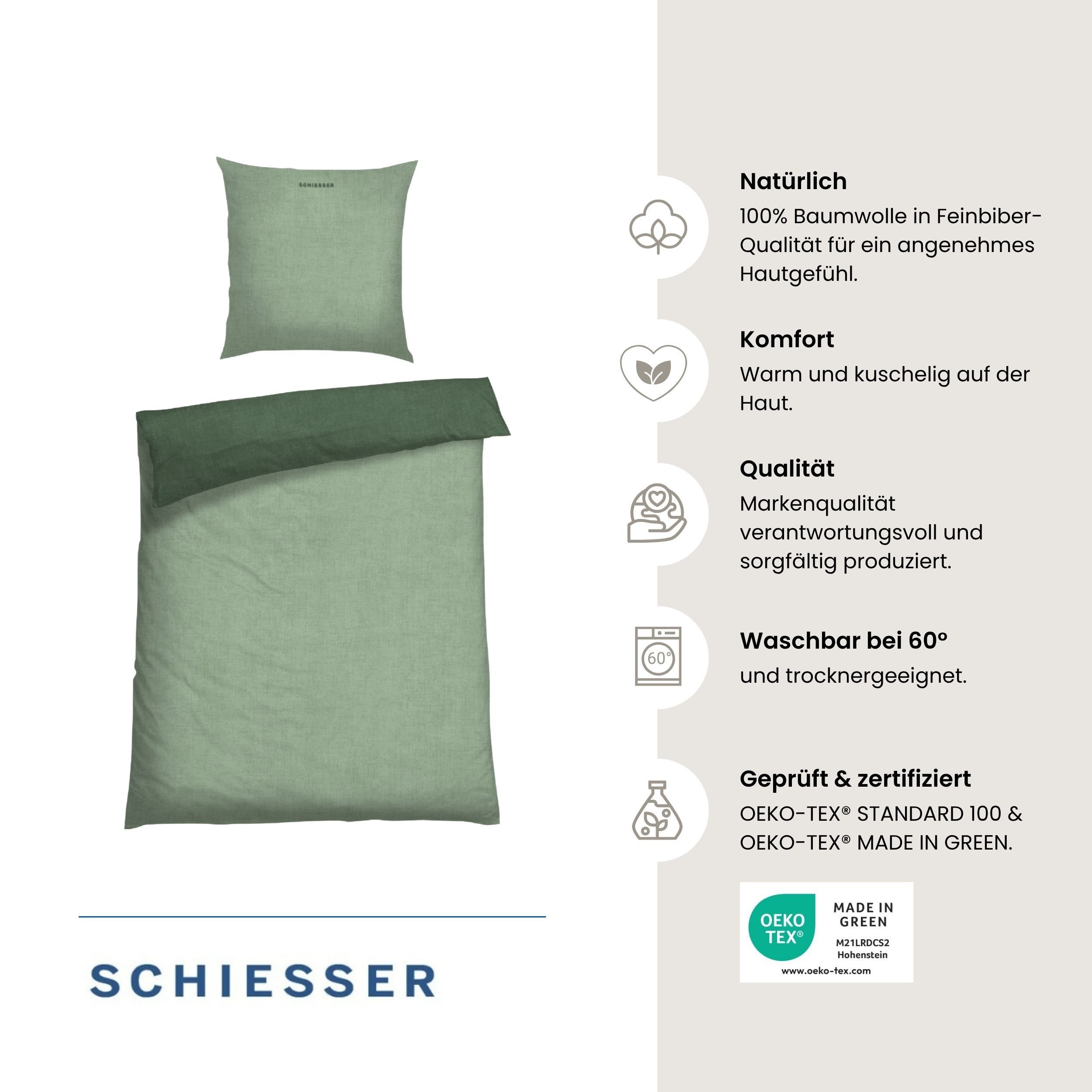 Schiesser Wendebettwäsche Doubleface aus weicher Baumwolle mit edlem Melangeeffekt, Feinbiber, 2 teilig, ab Größe 135x200 cm erhältlich, OEKO-TEX® MADE IN GREEN – Bild 2 von 5