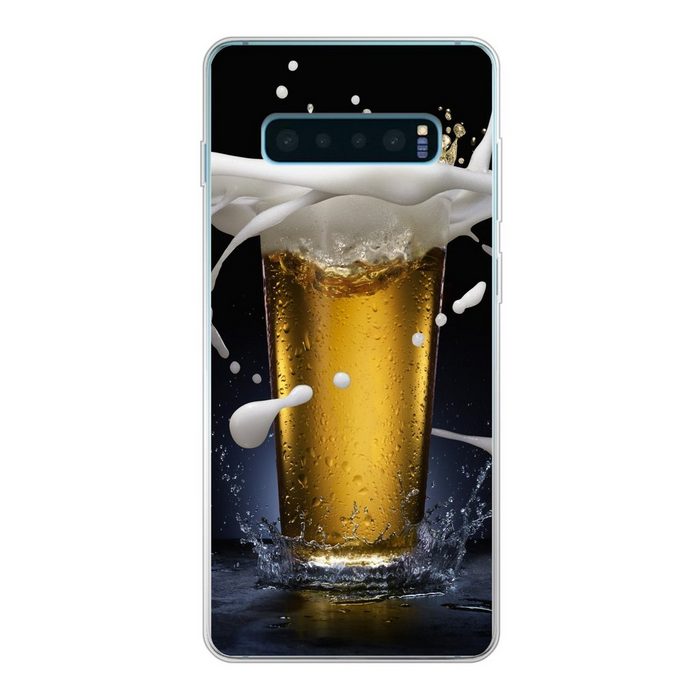 MuchoWow Handyhülle Köstlicher Spritzer im goldenen Bier Phone Case Handyhülle Samsung Galaxy S10+ Silikon Schutzhülle