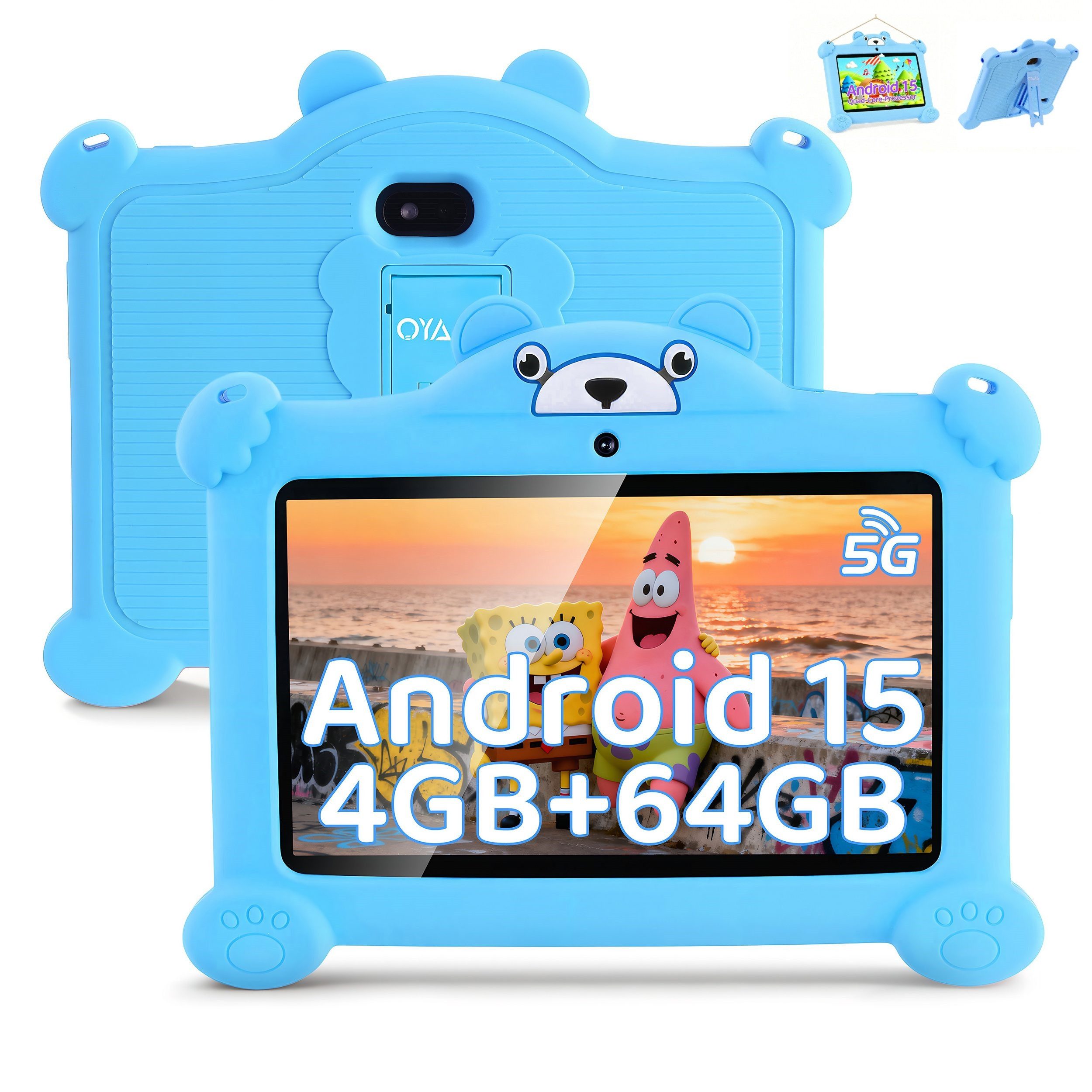 oyajia 7 Zoll mit Robuster Hülle, 4GB+64GB, WiFi Bluetooth IPS HD Android 15 Tablet (7", 64 GB, WiFi, Android 15 ab 3 Jahren, mit Hülle & Stift, Google Kids Space Gemini AI)