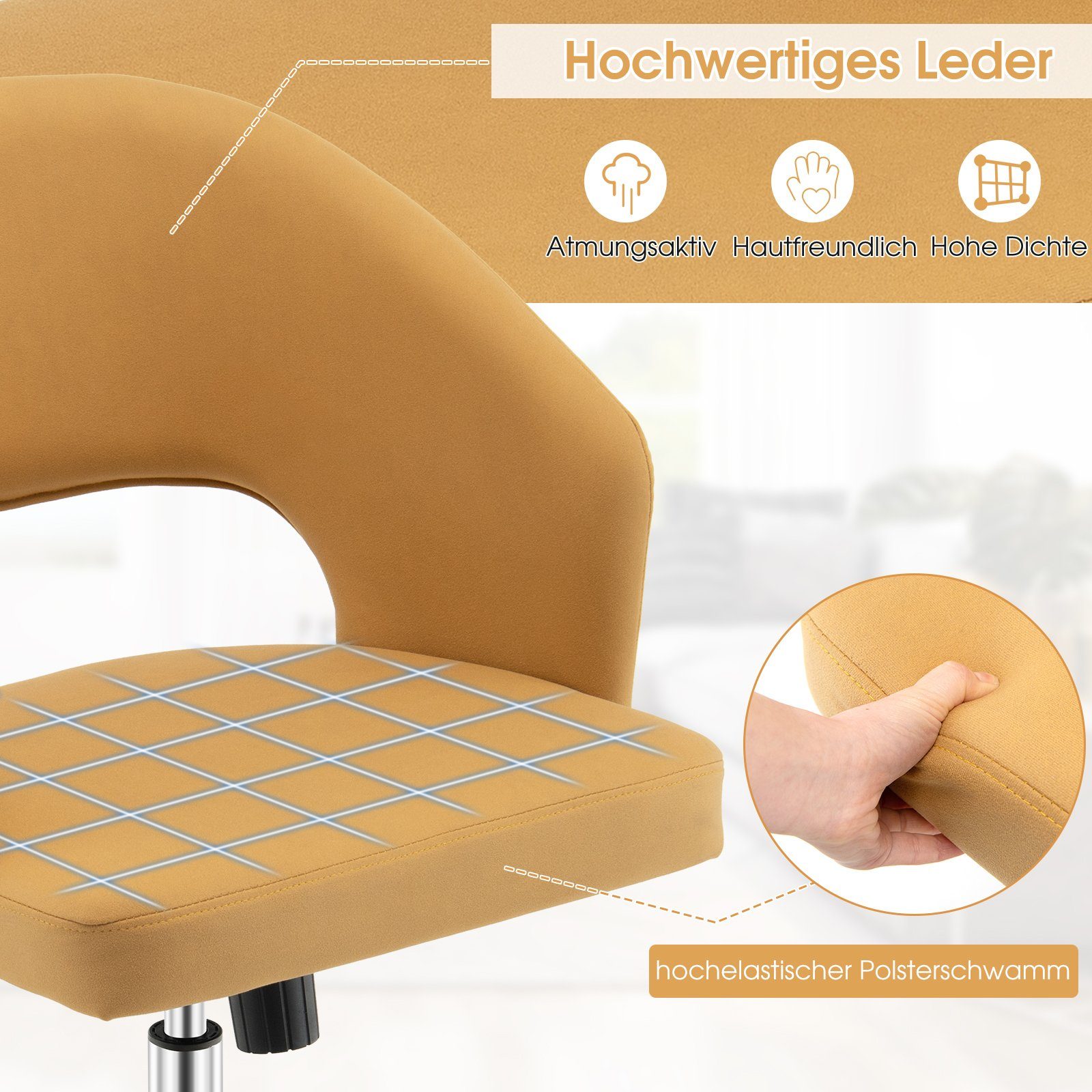 Schreibtischstuhl, Gelb höhenverstellbarer COSTWAY bis belastbar, 150 Drehstuhl, Bürostuhl kg