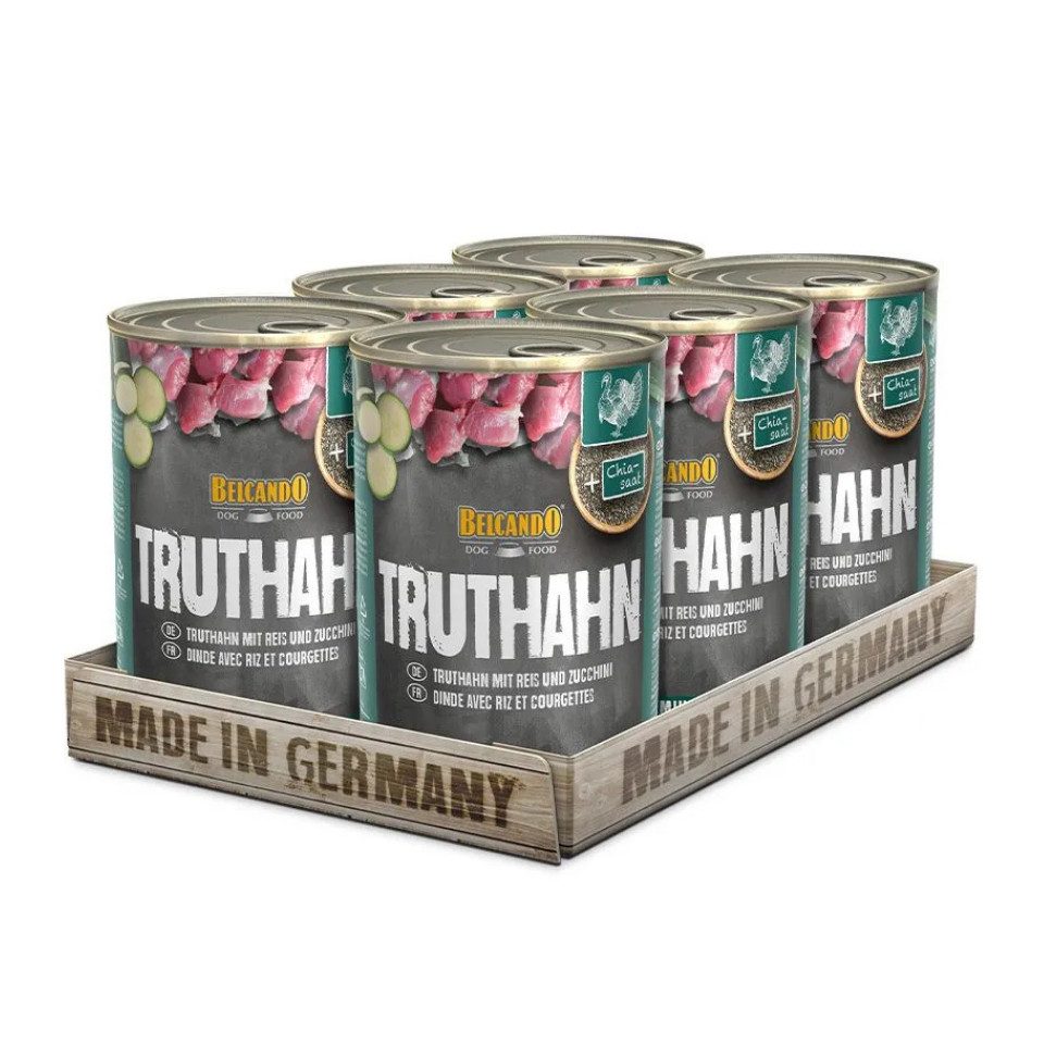 Belcando Truthahn mit Reis & Zucchini - hochwertiges Nassfutter mit Distelöl 6x400g, Nassfutter für: Hunde