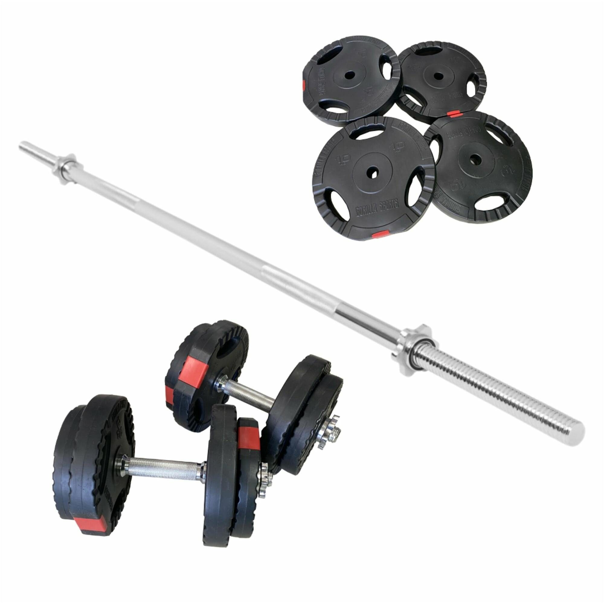 GORILLA SPORTS Hantel-Set Hantelset - 60/100/130 kg, Langhantel, 2 x Kurzhantel, Hantelscheiben