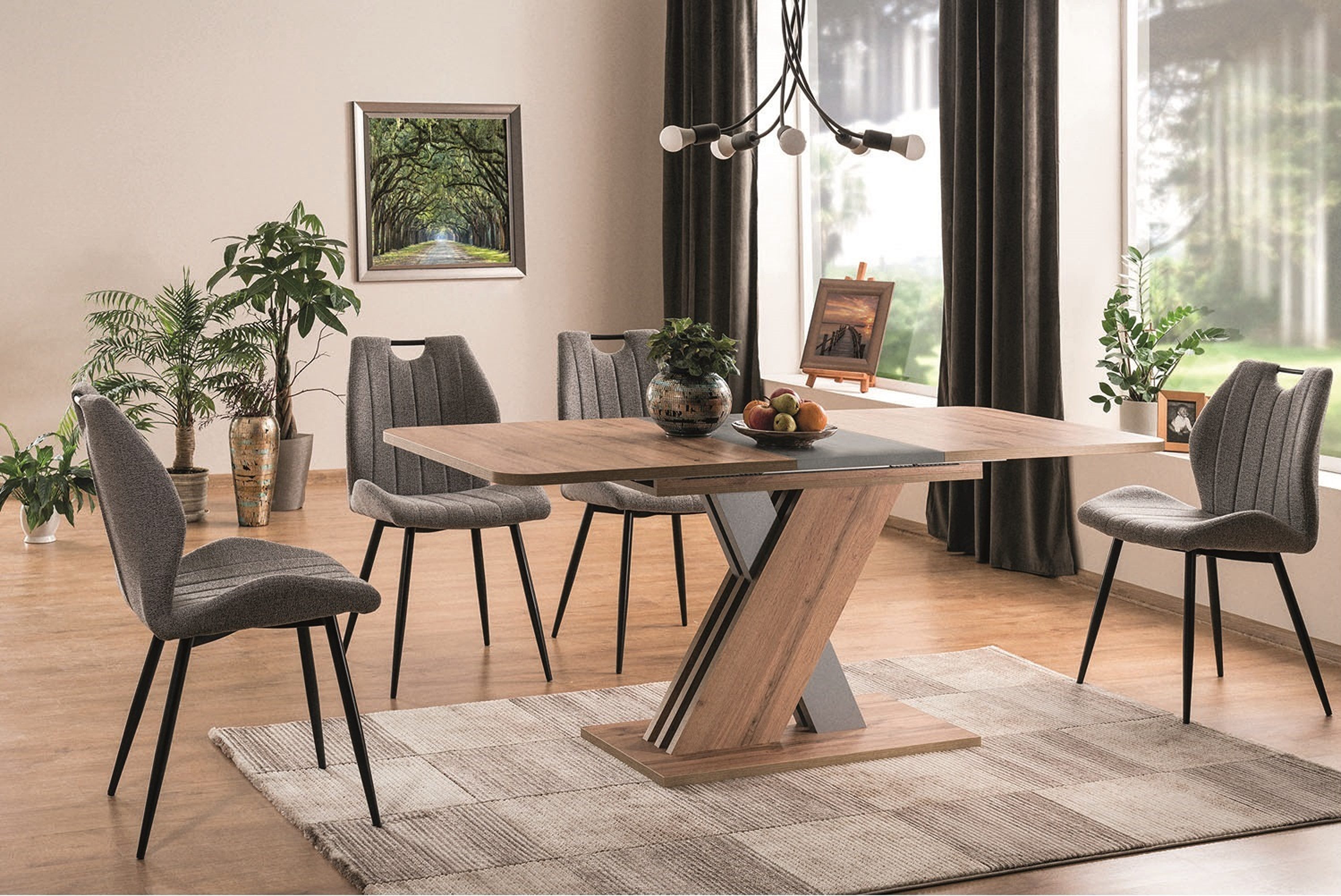 designimpex Esstisch Design GS-555 Eiche Artisan - Anthrazit matt ausziehba günstig online kaufen