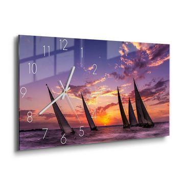 DEQORI Wanduhr 'Segelboote im Abendlicht' (Glas Glasuhr modern Wand Uhr Design Küchenuhr)