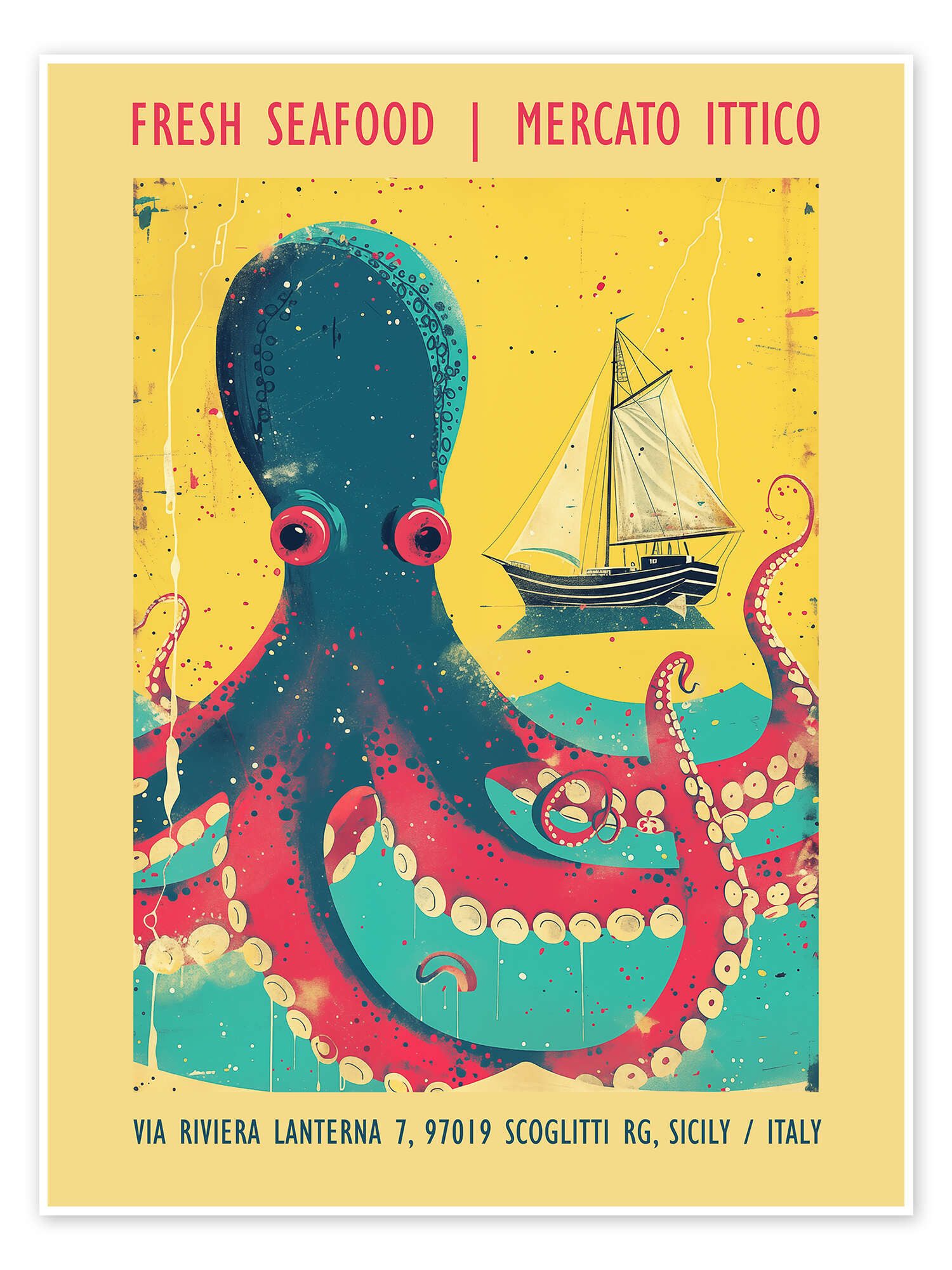 Posterlounge Poster Frank Daske, Fresh Sea Food, Mercato Ittico, Mediterran Illustration