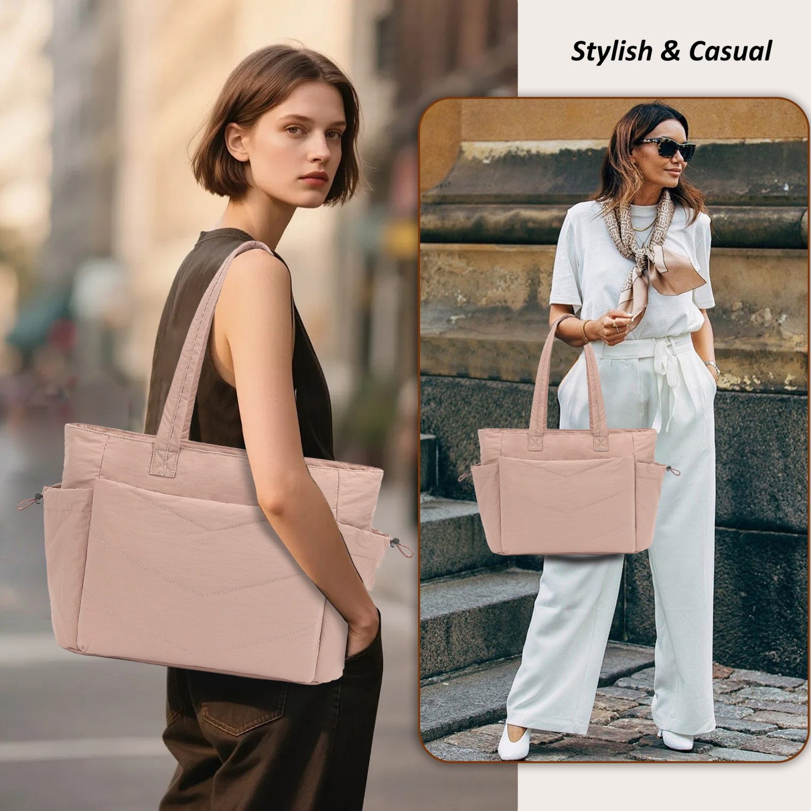 TAN.TOMI Umhängetasche Handtasche gesteppte Tragetasche Messenger Laptop Tasche, Mit Laptopfach und Reißverschluss für Schule Arbeit Reisen