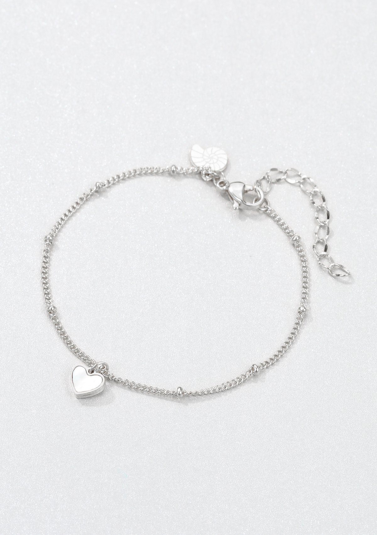 Hey Happiness Charm-Armband Perlmutt Herz, Damen Herz Muschelschale Armkette, wasserfest