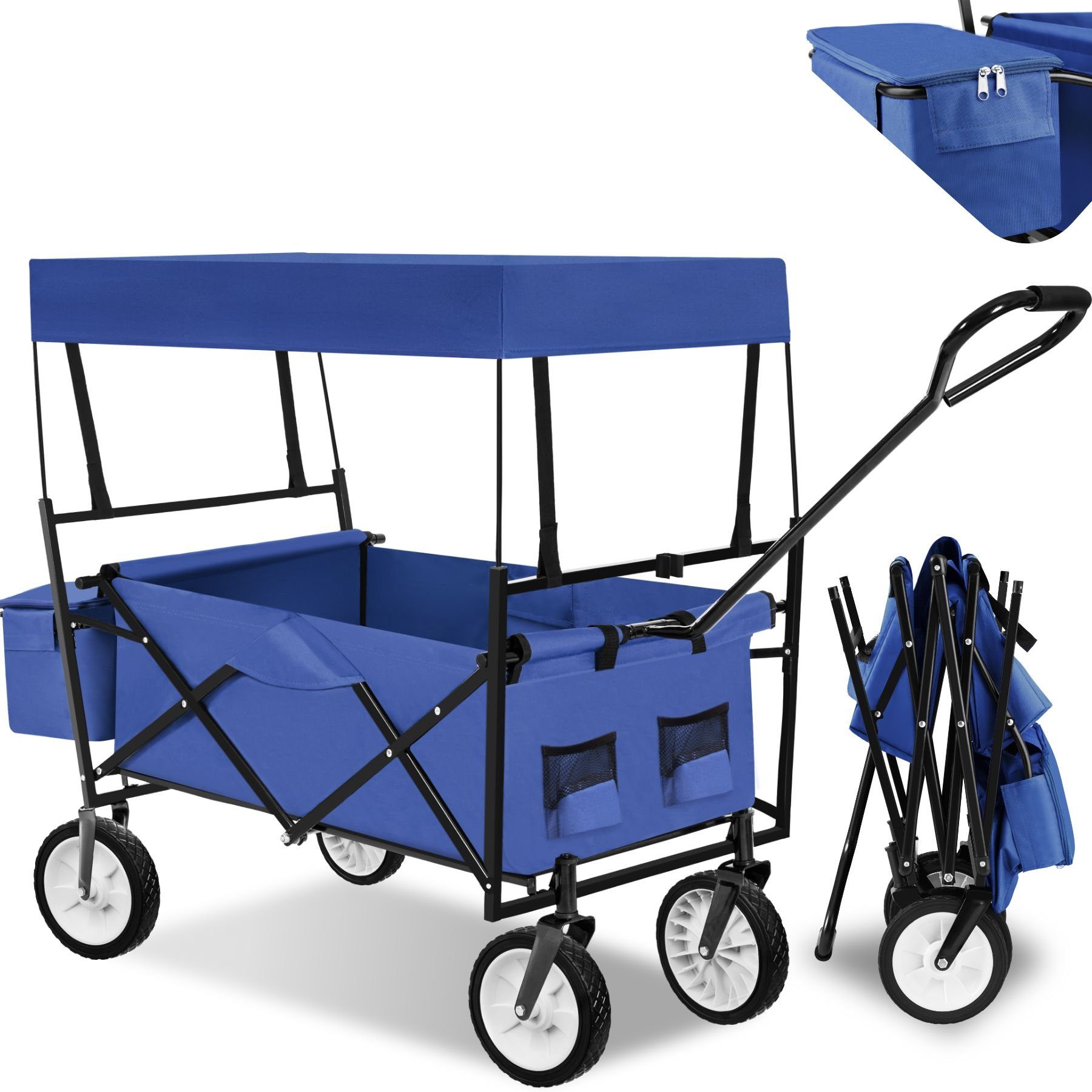 tectake Bollerwagen Faltbarer Bollerwagen mit Tragetasche, Überdachung blau | Bollerwagen