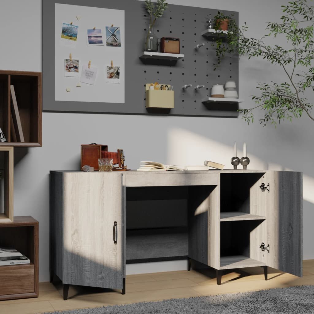 furnicato Schreibtisch Industrieller 140x50x75 cm Grau Sonoma mit Holzwerkstoff (1-St), Arbeitstisch mit zwei Fächern und Stauraum für das Arbeitszimmer