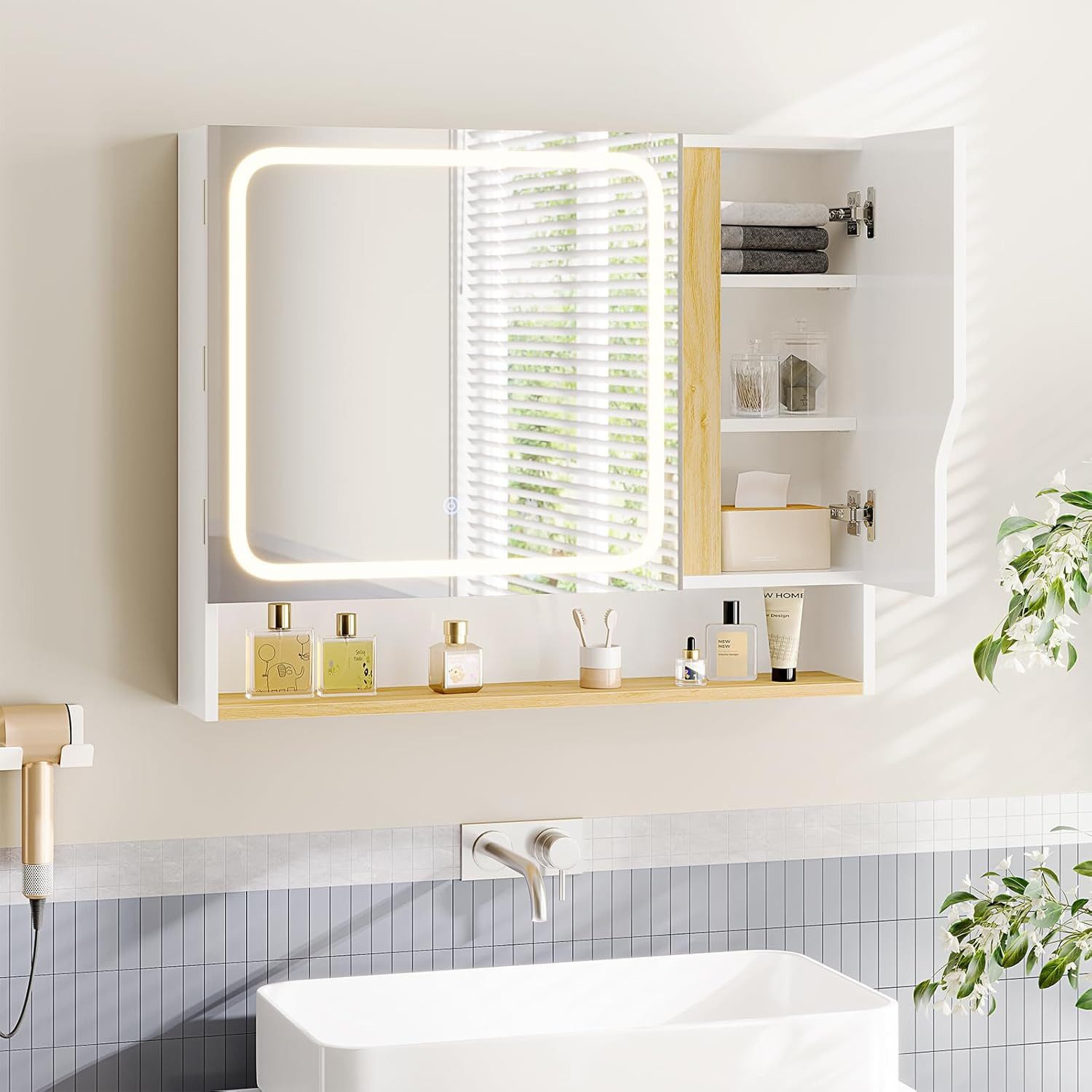 MSMASK Spiegelschrank Badezimmerspiegelschrank mit LED Beleuchtung, 80x16x6 günstig online kaufen