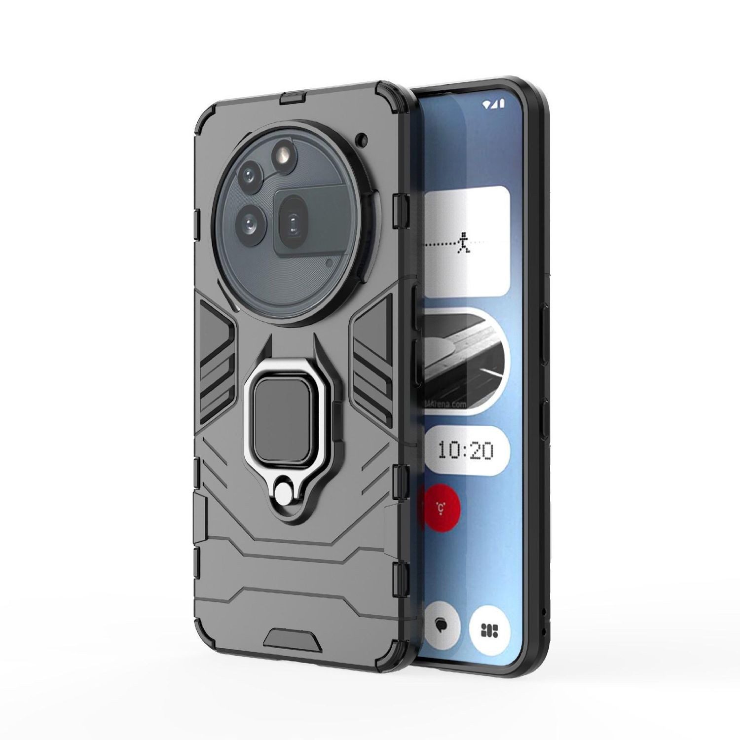 Wigento Handyhülle Für Nothing Phone 3a Pro TPU PC Magnet Ring Halter Handy Hülle Schwarz, Stoßfeste Hülle mit magnetischem Ringhalter