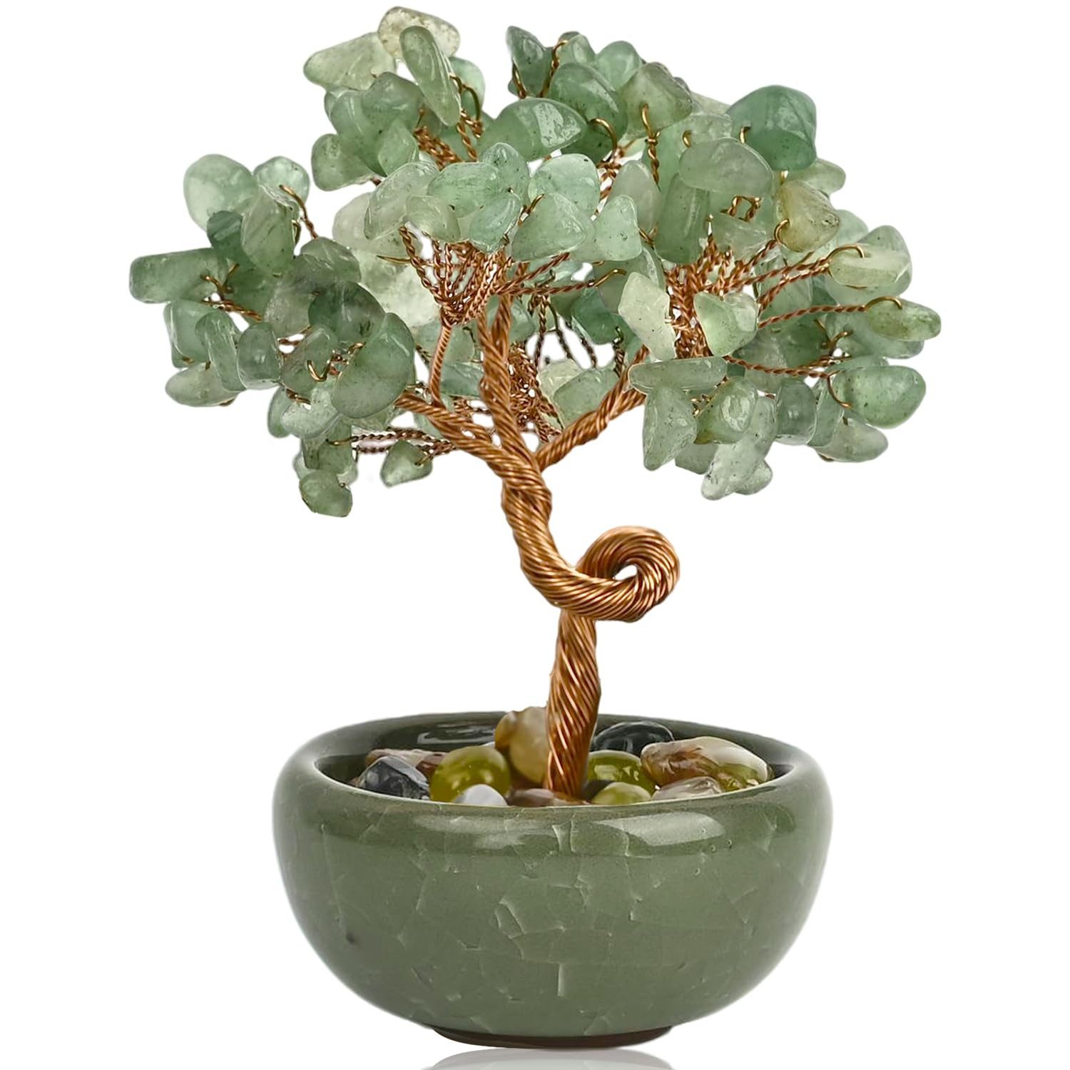 FOUORTUNATE-BEE Deko-Glas Grüner Kristallbaum, Deko-Baum mit Glasfuß, Tischdeko für Zuhause, Handgefertigter Edelsteinbaum für Schreibtisch, Büro, Regal Geschenk