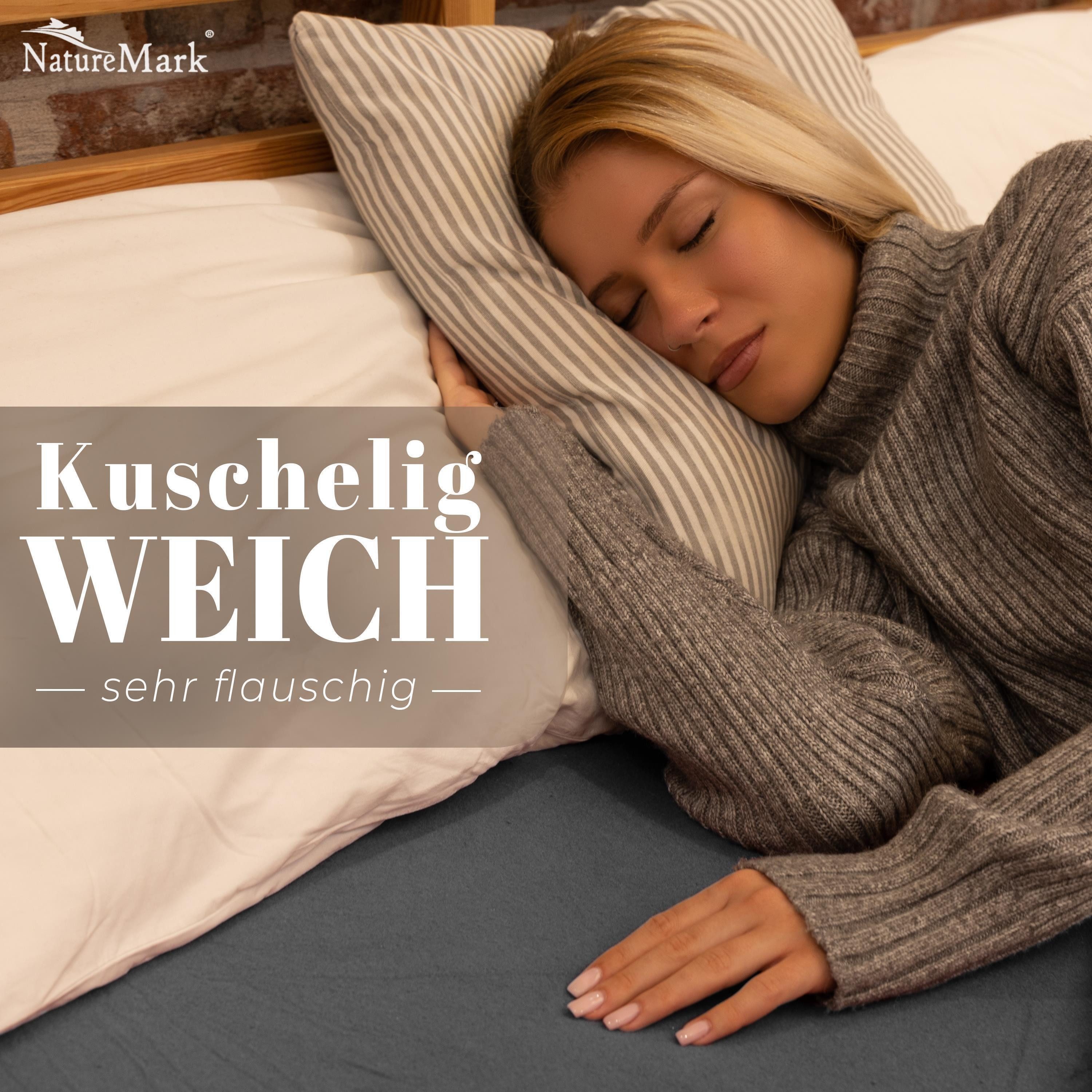 NatureMark Spannbettlaken Winter Thermo Fleece Spannbetttuch, 80% Baumwolle und 20% Polyester, Gummizug: rundum, (1 Stück), 90 x 190 bis 100 x 200 cm - Anthrazit grau