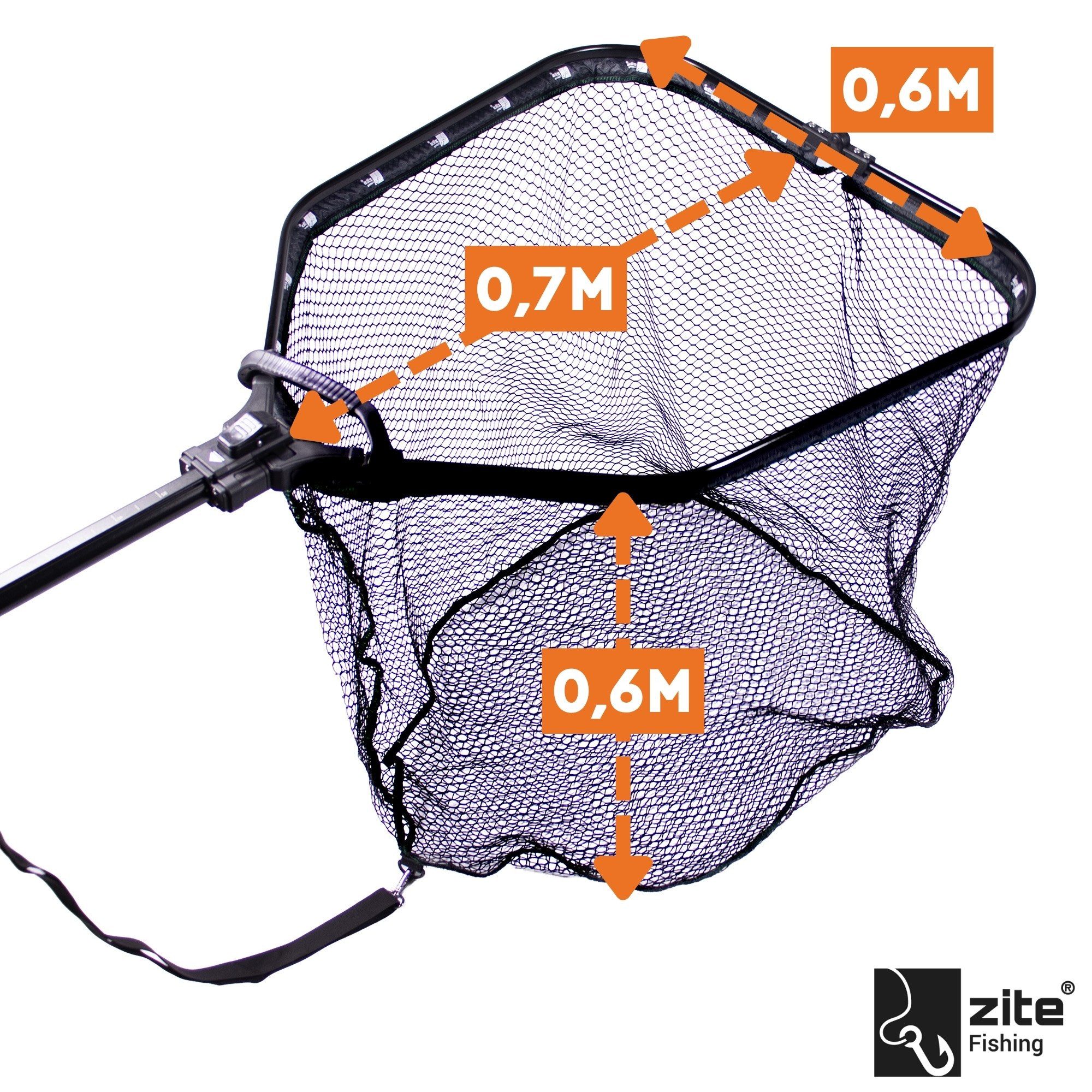 Zite Angelkescher Raubfisch-Kescher mit gummiertem Netz 70 x 60 x 60 cm, Aufgedrucktes Maßband