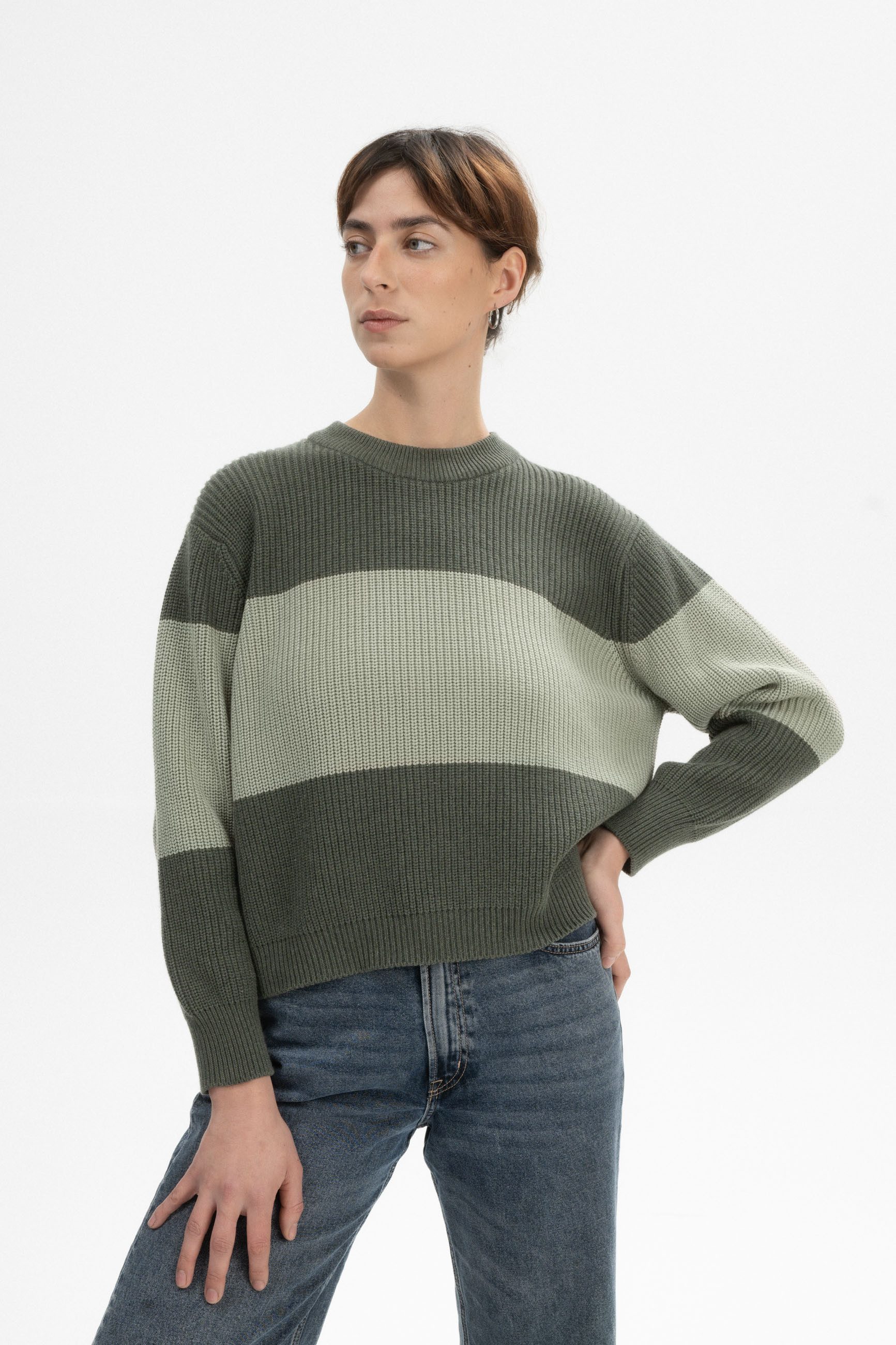 MELA Strickpullover Rippstrick Pullover Style ADAH STRIPES Gerippter Kragen günstig online kaufen