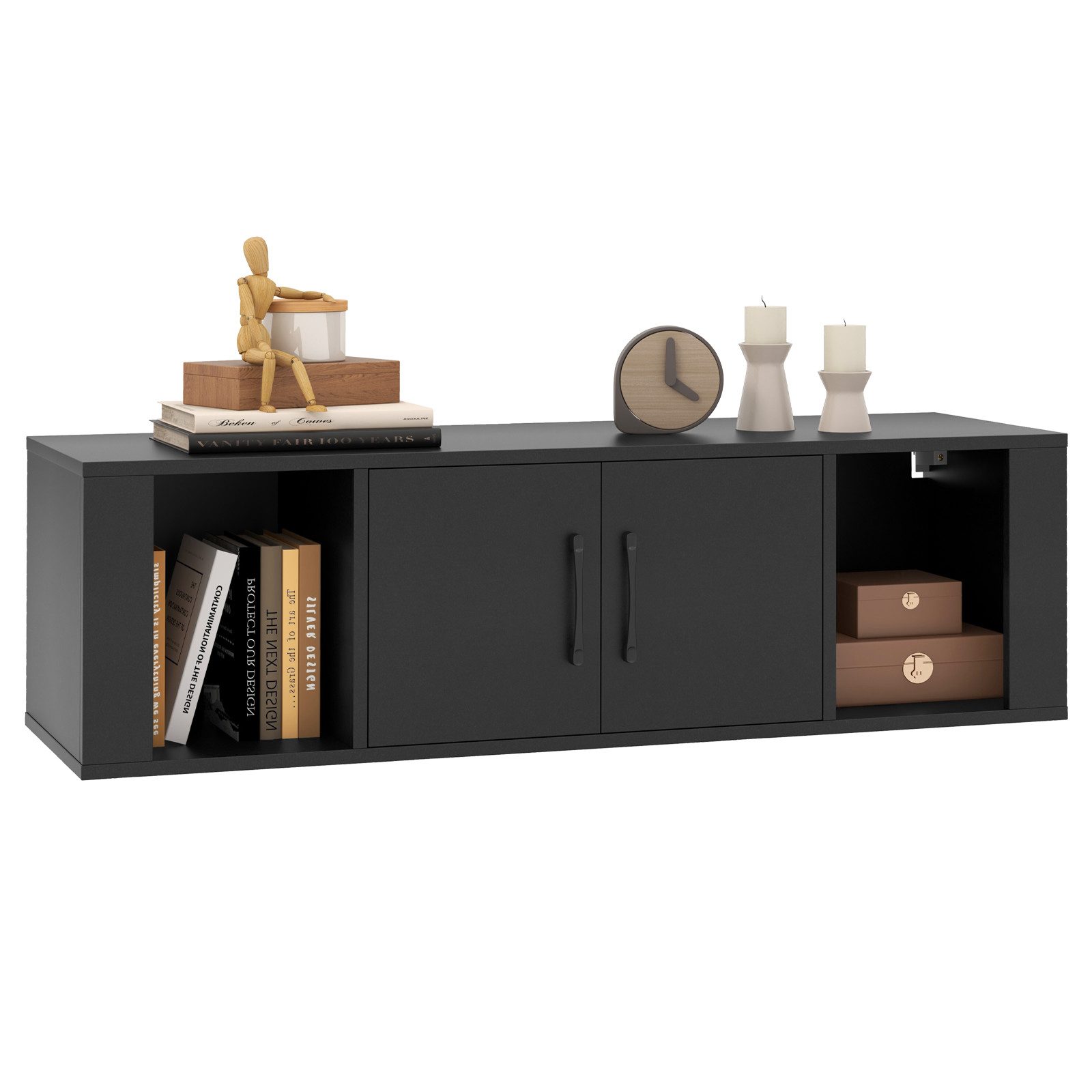 COSTWAY Hängeschrank mit 4 Fächern & 2 Türen Lowboard für Fernseher, 108cm