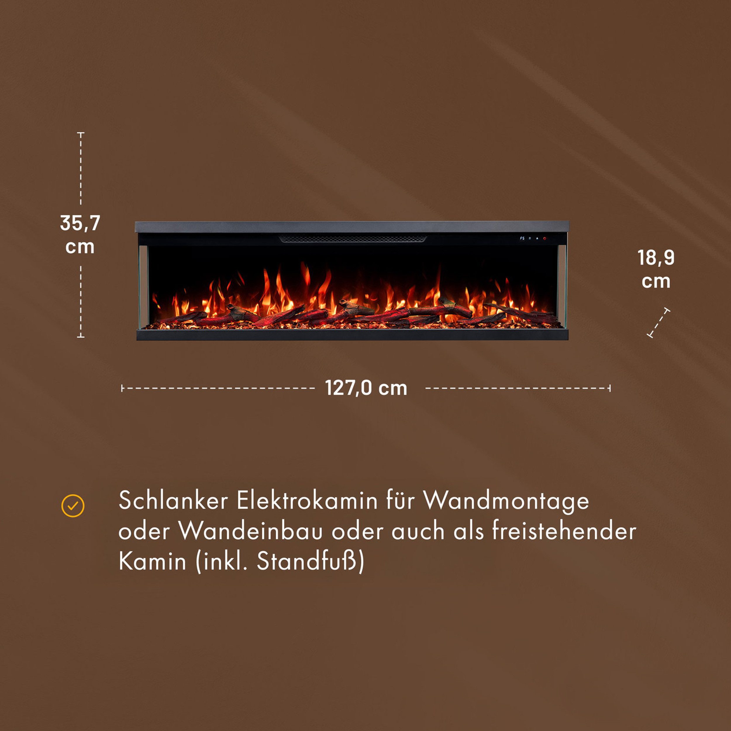 GF Core Elektrokamin Insert Wandkamin mit 3D Feuer und Heizung (Thermostat, 900- 1800 W), Elektrischer Stand-, Wand- oder Einbaukamin mit APP Steuerung, LED – Bild 5 von 5