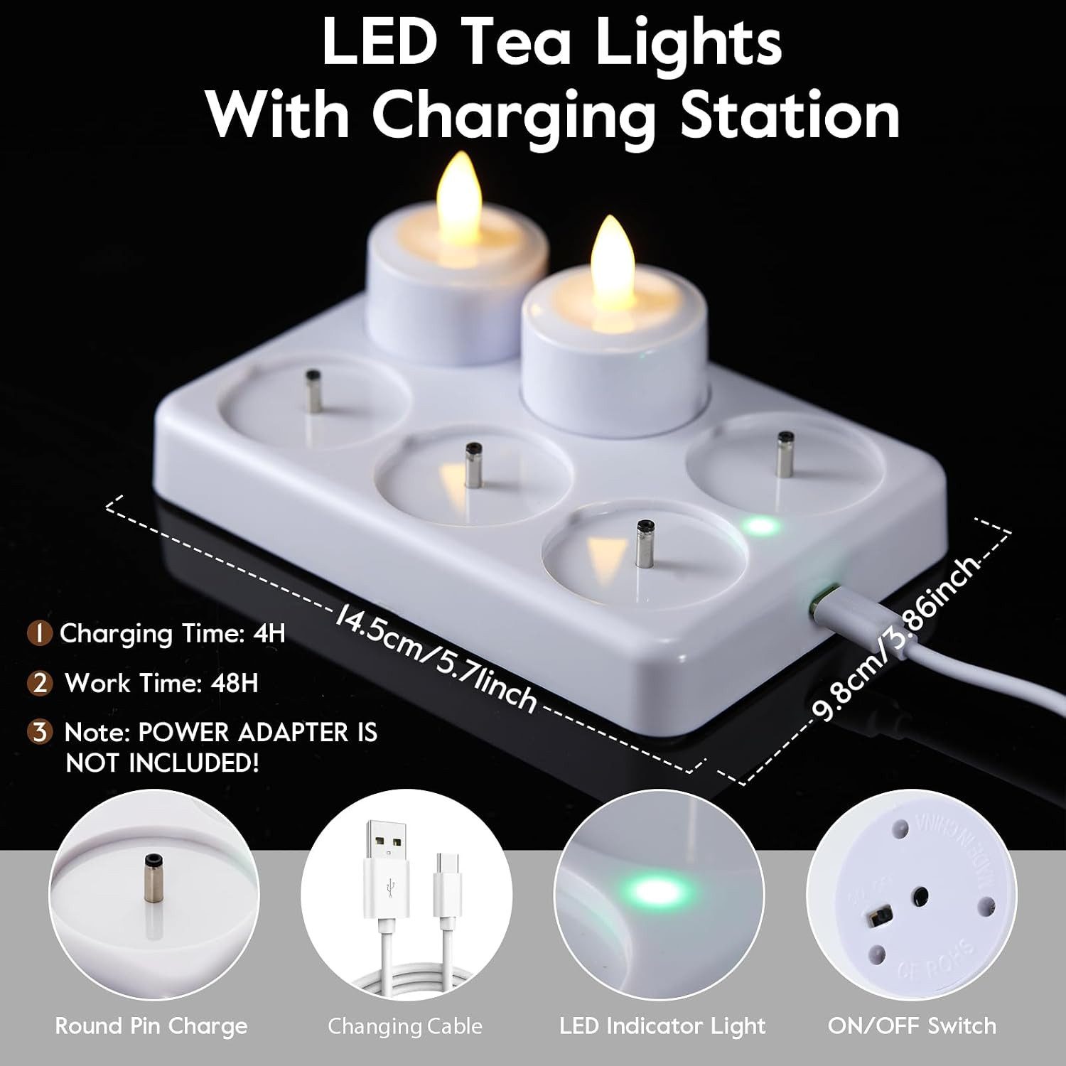 EXTSUD LED-Kerze LED Teelichter Aufladbar 6er Set mit Ladestation, Flackernde, Warmweiß – Bild 5 von 5