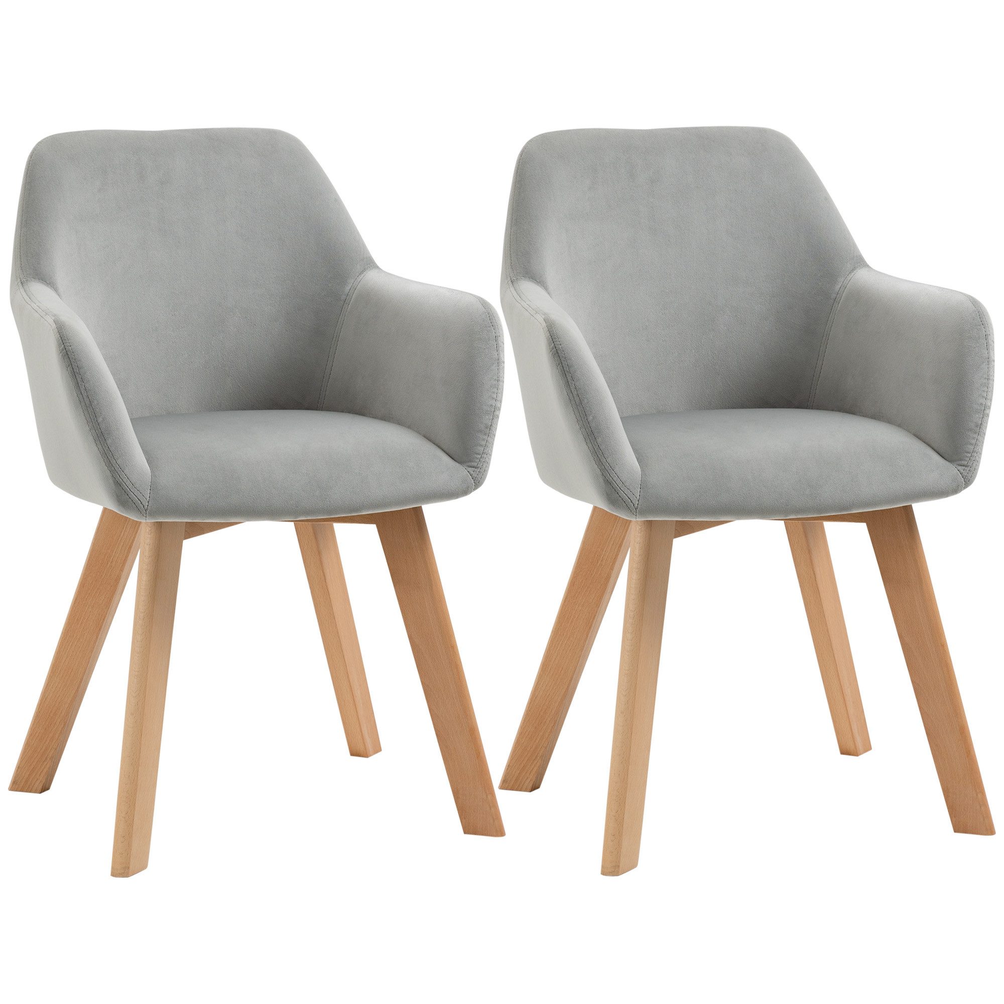 Esszimmerstuhl 54 x 57 x 80 cm 2er Set, Grau, Samtoptik, mit Arm- & Rückenlehne