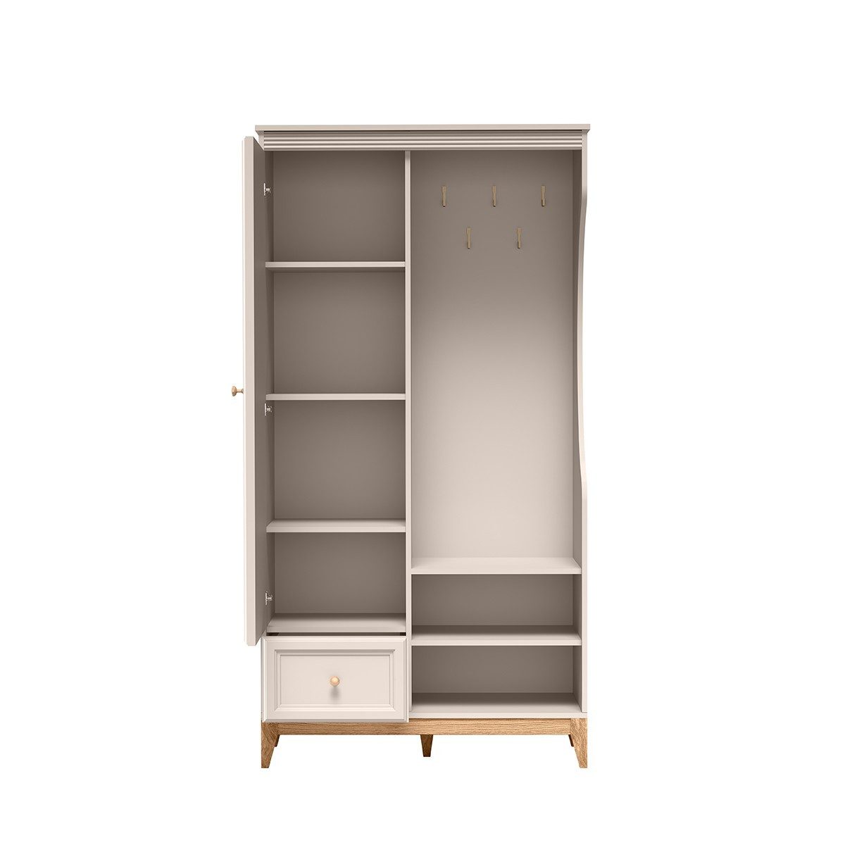 Masseno Garderobenschrank CUNEO 100,1 x 193 cm Flurmöbel mit Spiegel und 1 Tür Kaschmir