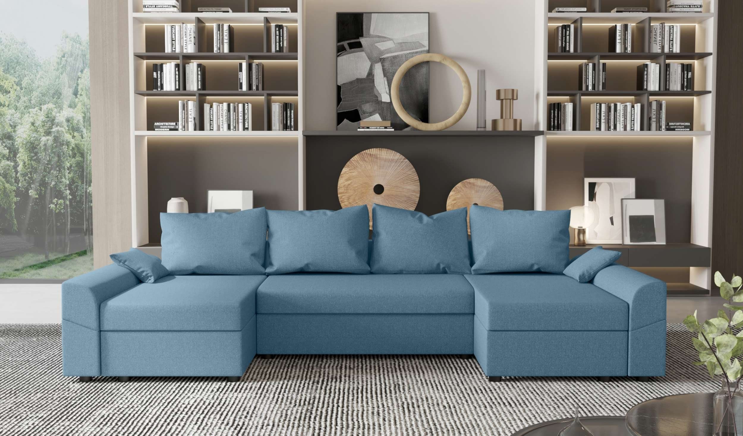 Bettkasten, Sofa, Eckcouch, mit Wohnlandschaft Bettfunktion, mit Stylefy Modern U-Form, Design Sitzkomfort, Carolina,