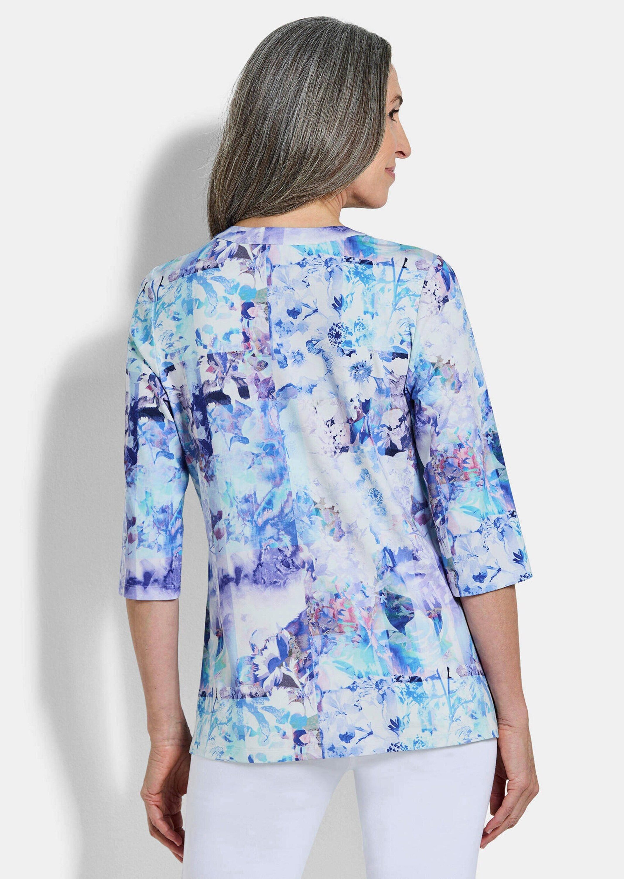 GOLDNER Tunika Sommertunika mit Biesen Druckbluse mit U-Boot-Ausschnitt mit V, Seitenschlitzen und 3/4-Arm