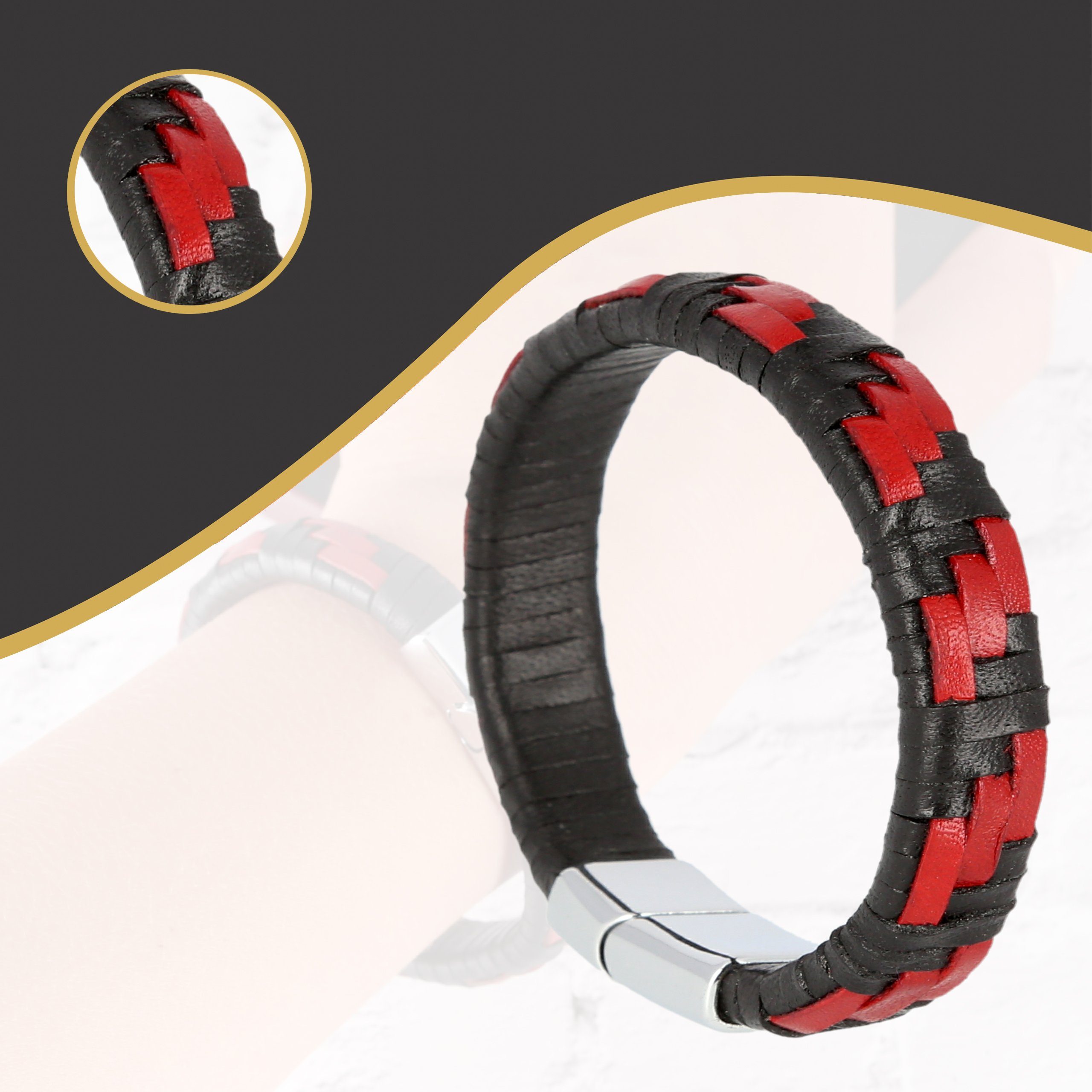 Lantelme Lederarmband Armband Leder mit farbig 2 echtes Rot Klickverschluss Magnetverschluss