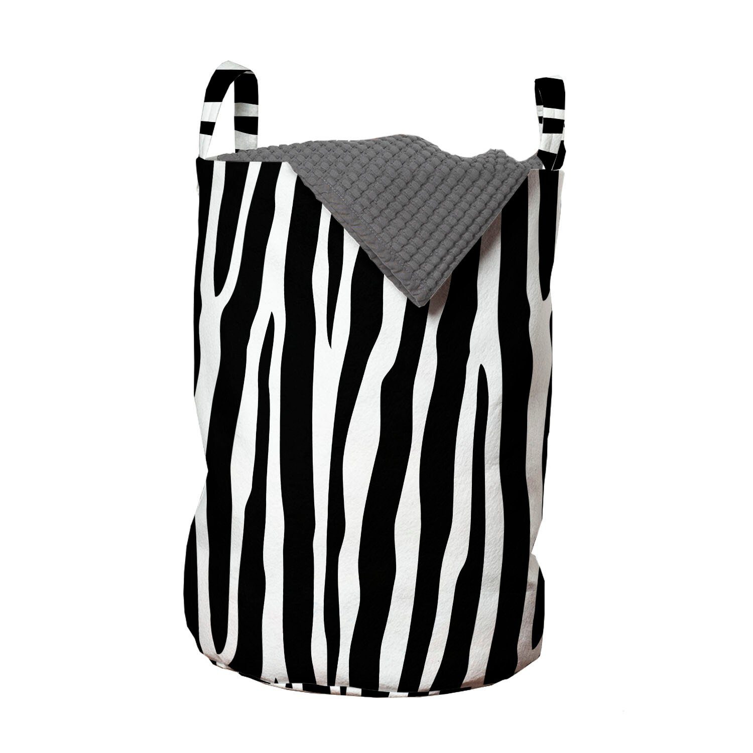 Abakuhaus Wäschesäckchen Wäschekorb mit Griffen Kordelzugverschluss für Waschsalons, Zebra-Druck Simplistic exotische Haut