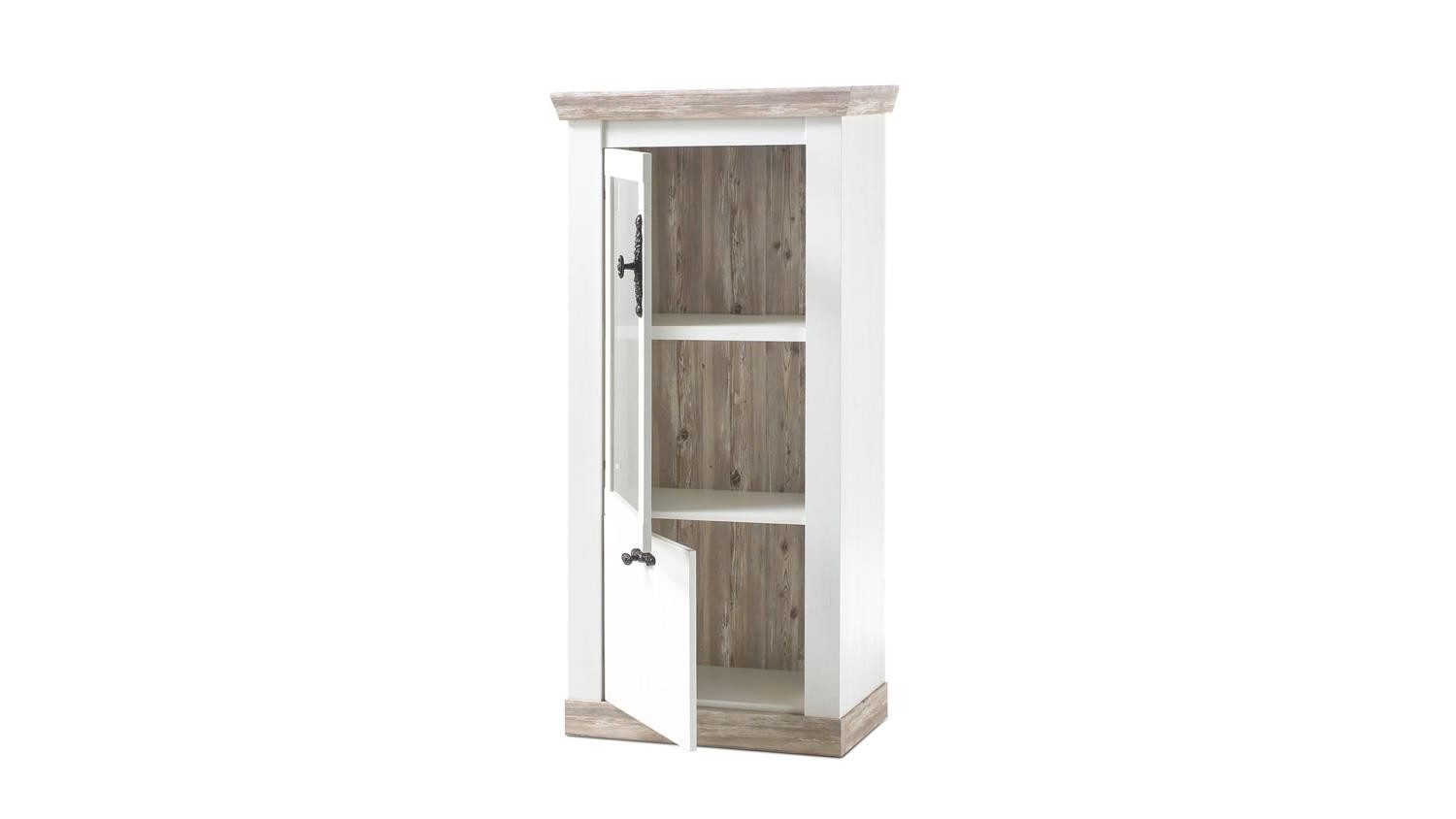 Möbel Akut Vitrine Vitrine Florenz Glasvitrine Standvitrine in Oslo Pinie weiß 71 cm
