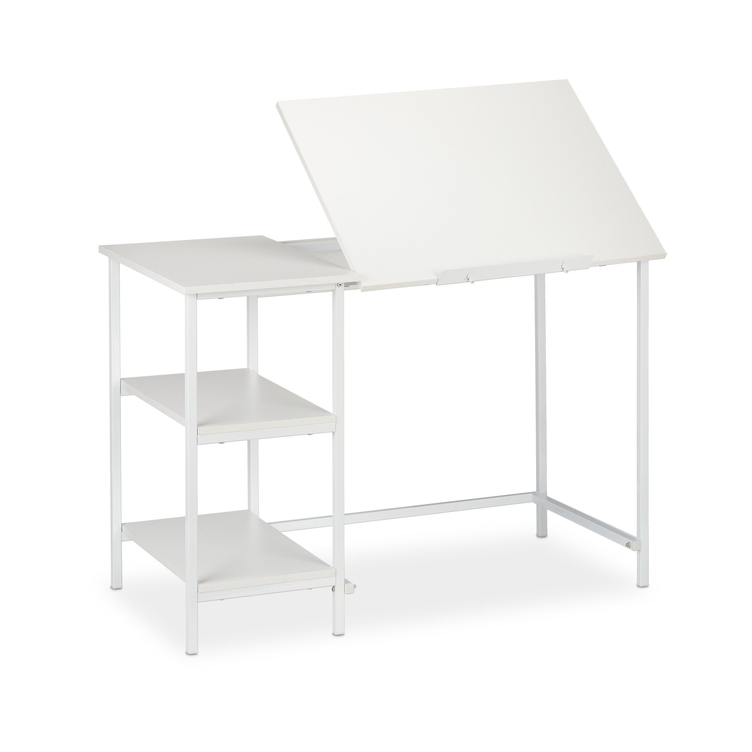 Weiß 3 relaxdays Schreibtisch mit / Ablagen, Weiß Schreibtisch neigbar