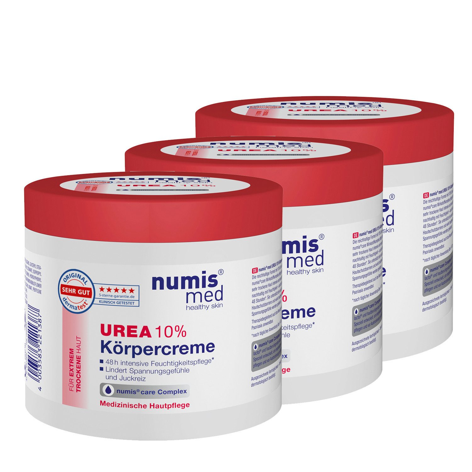 numis med Körperbutter Urea Creme 10% 1200 ml - Körpercreme trockene Haut, mikroplastikfrei, 3-tlg.