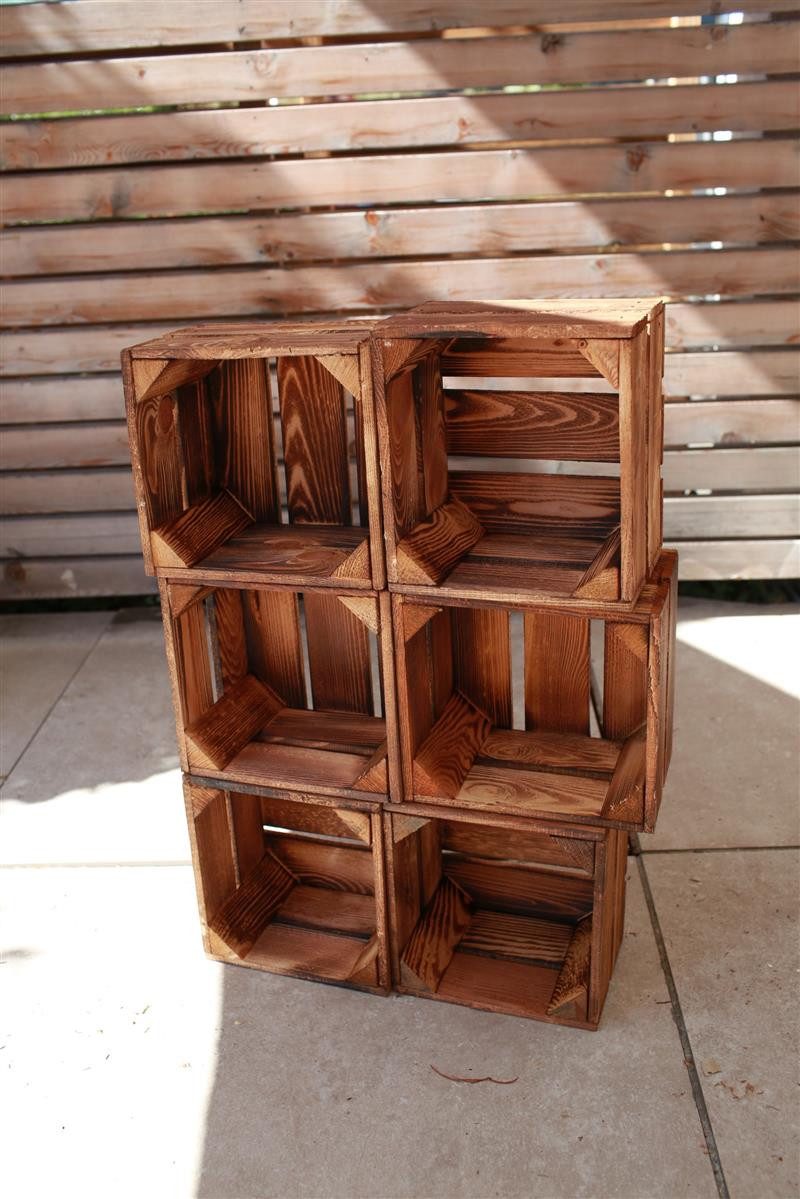 Teramico Holzkiste Weinkiste Holzkiste 22x20,5x15cm 3x Geflammt, Aufbewahrungsbox – Bild 4 von 4