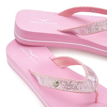 Venice Beach Badezehentrenner Sandale, Pantolette, Badeschuh ultraleicht mit Glitzerband VEGAN