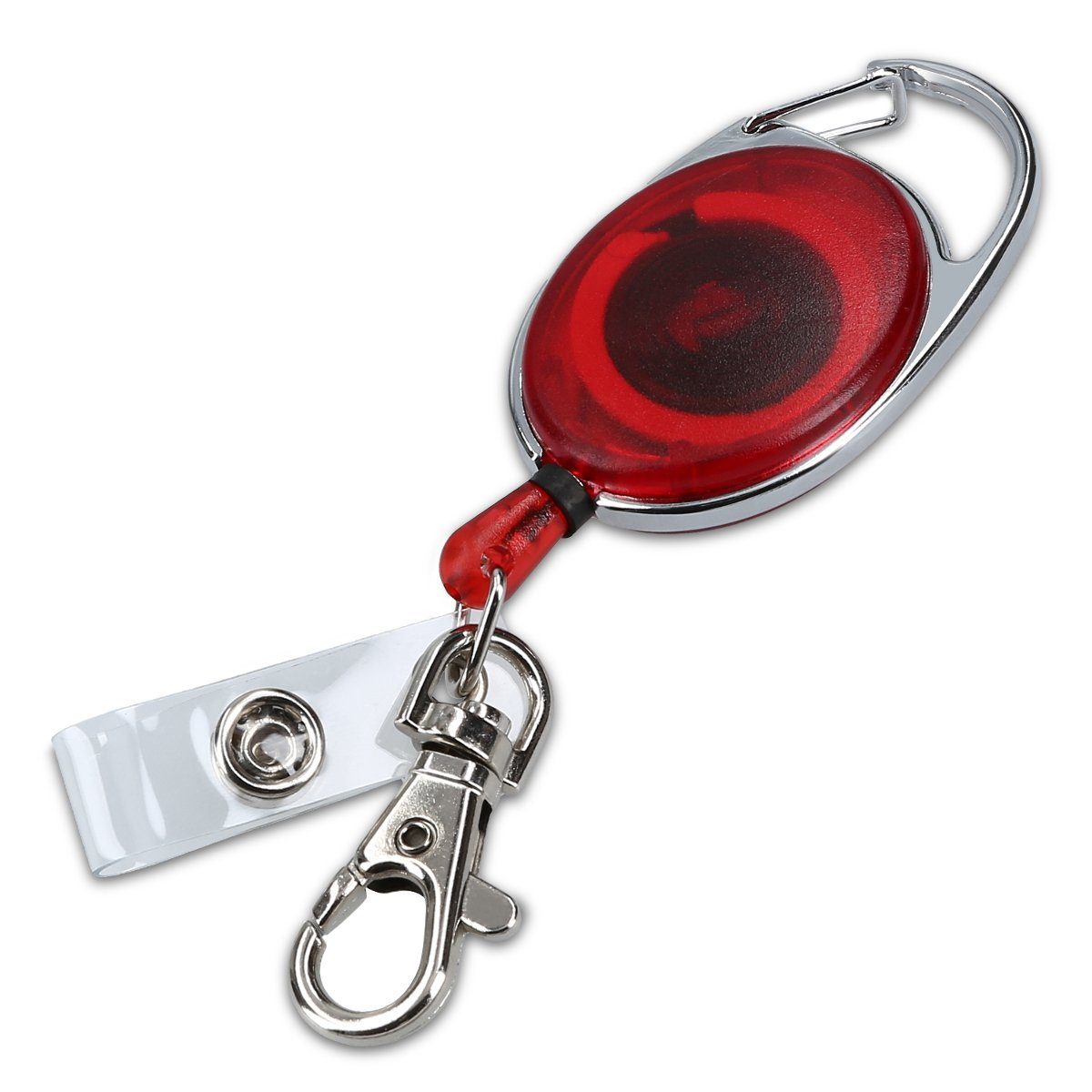 ausziehbar Clip Jojo Schlüsselanhänger mit - Ausweis kwmobile - Rot Schlüsselanhänger Karabiner