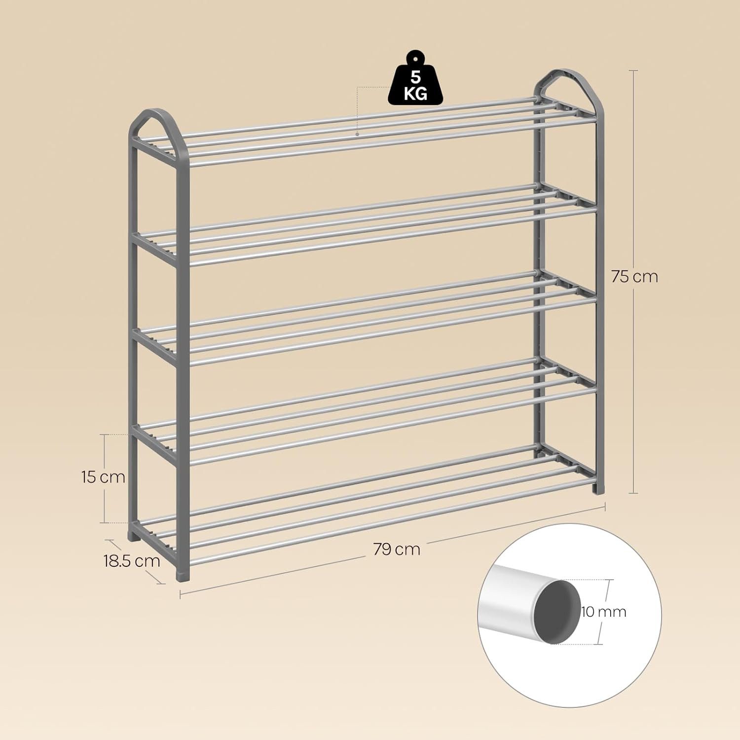 Woltu Schuhregal, 1-tlg., mit 5 Ablagen für 20 Paare Schuhe,XXL Ständer Regale