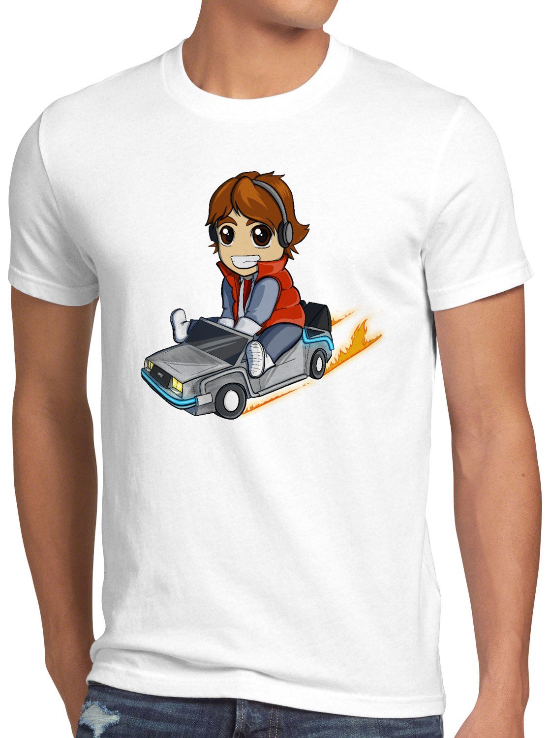 style3 Print-Shirt Herren T-Shirt Marty McFly chibi zeitreise weiß