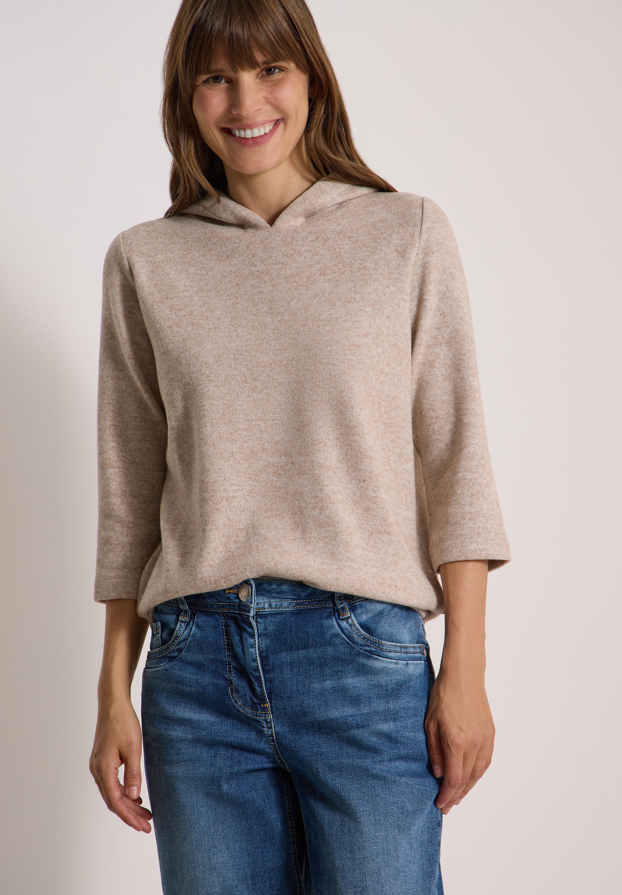 CECIL Kapuzensweatshirt 3/4-Arm-Shirt im Melange-Look