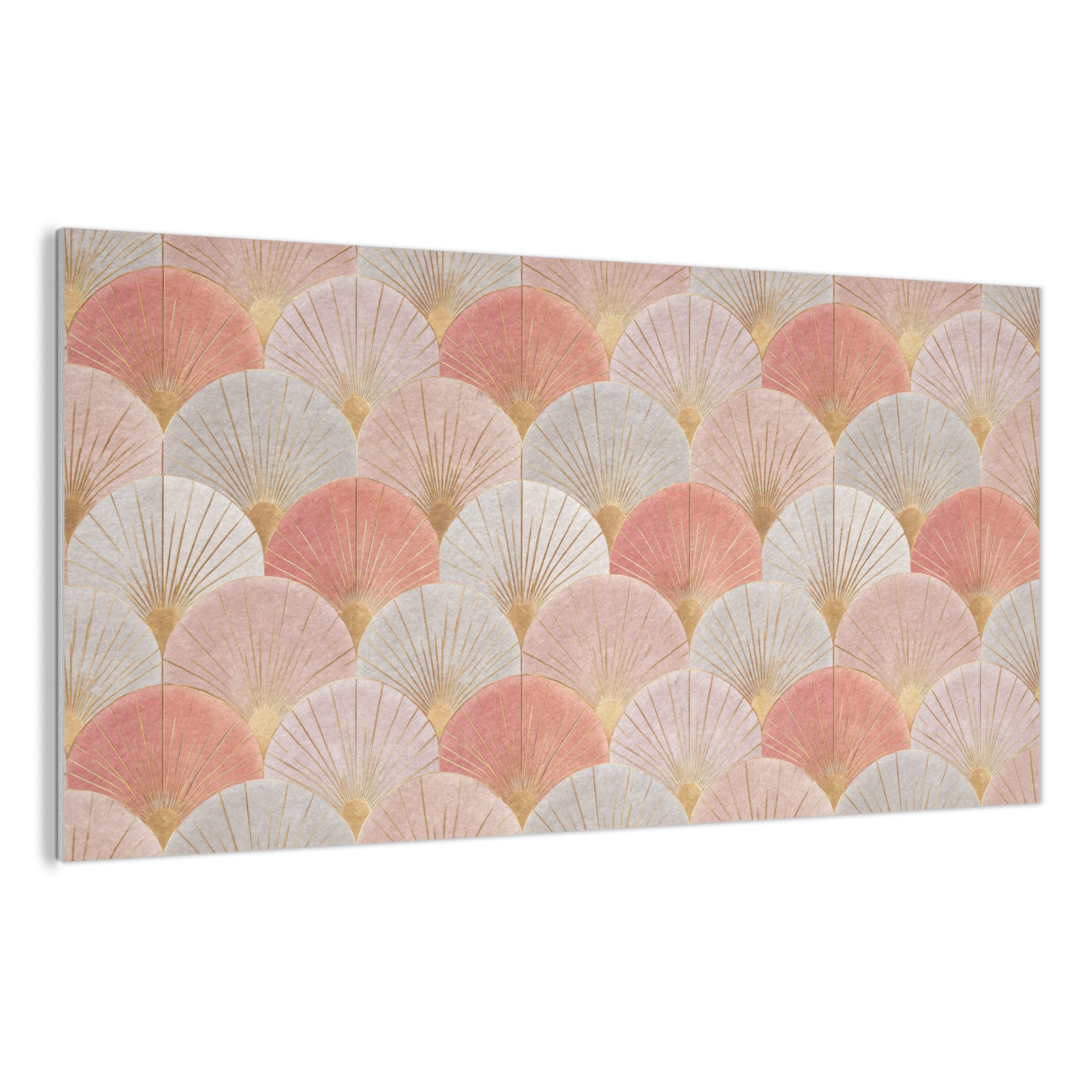 MuchoWow Gemälde Fächer - Gold - Rosa, Fotodruck (1 St), Akustikpaneele, Wandpaneele, Schalldämmung, Akustikbilder 120x60 cm