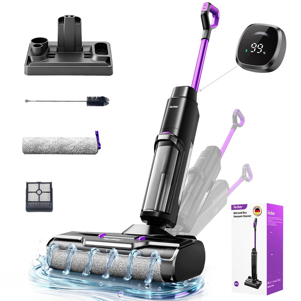 Redkey Nass-Trocken-Akkusauger 2026 Nass Trockensauger 18000Pa Nass-Trocken-Staubsauger Smart 3 in 1, 300 W, 65dB leise/11-Stufen-Filter/OLED Display/Fliesen/Marmor