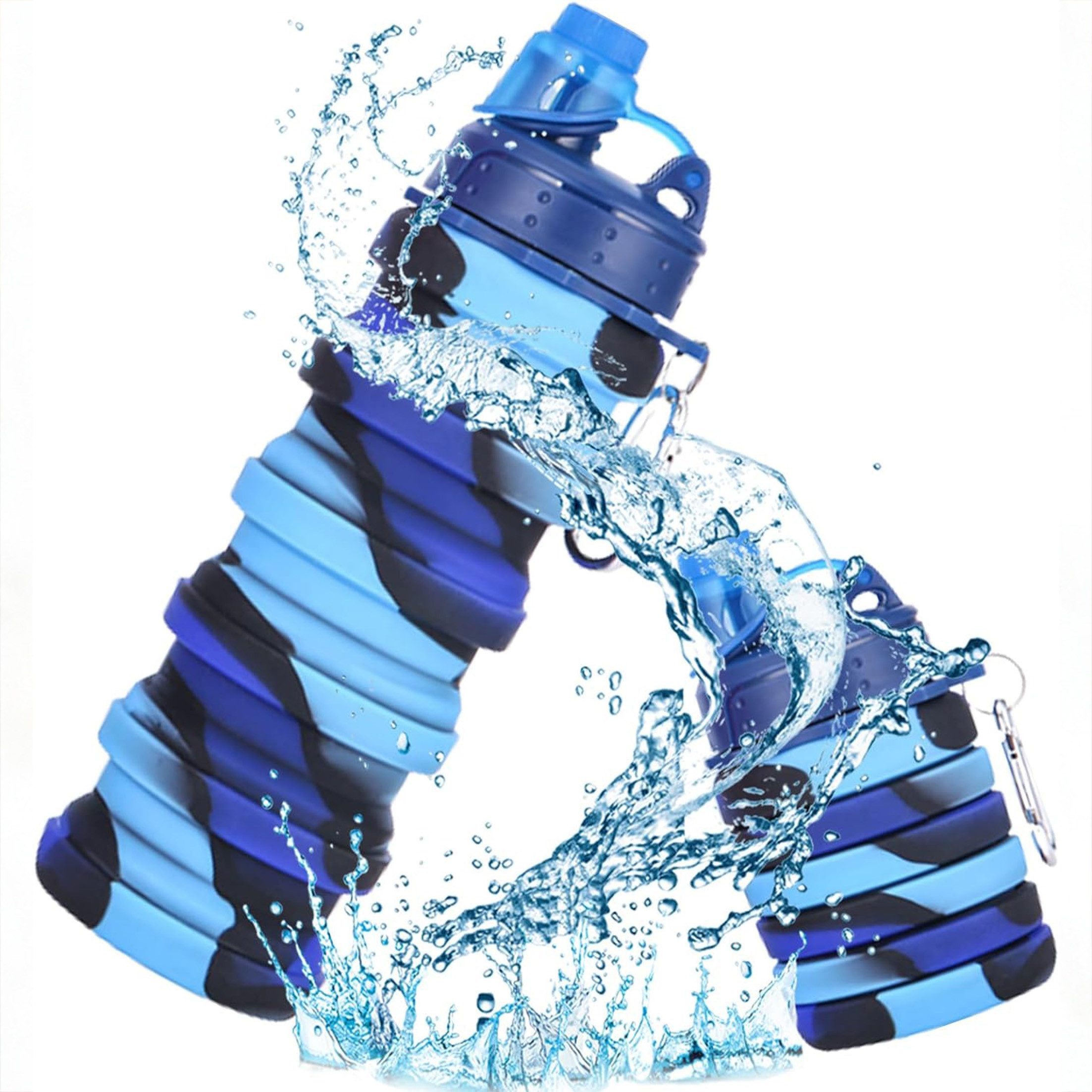 KINSI Trinkflasche Faltbare Trinkflasche aus Silikon – Sport & Outdoor Wasserflasche, mit Klappverschluss,Auslaufsicher