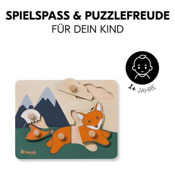 Hauck Steckpuzzle Puzzle N Sort - Fox / Fuchs, Puzzleteile, Holz Puzzle für Baby Greifpuzzle für Kinder (ab 1 Jahr)
